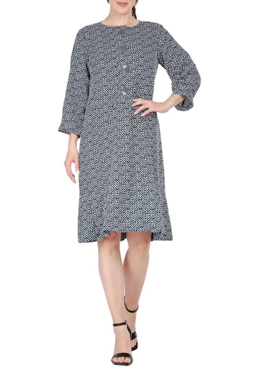 Women Pullover 3/4 Sleeve Flounce Pleated Mini Hem Dress