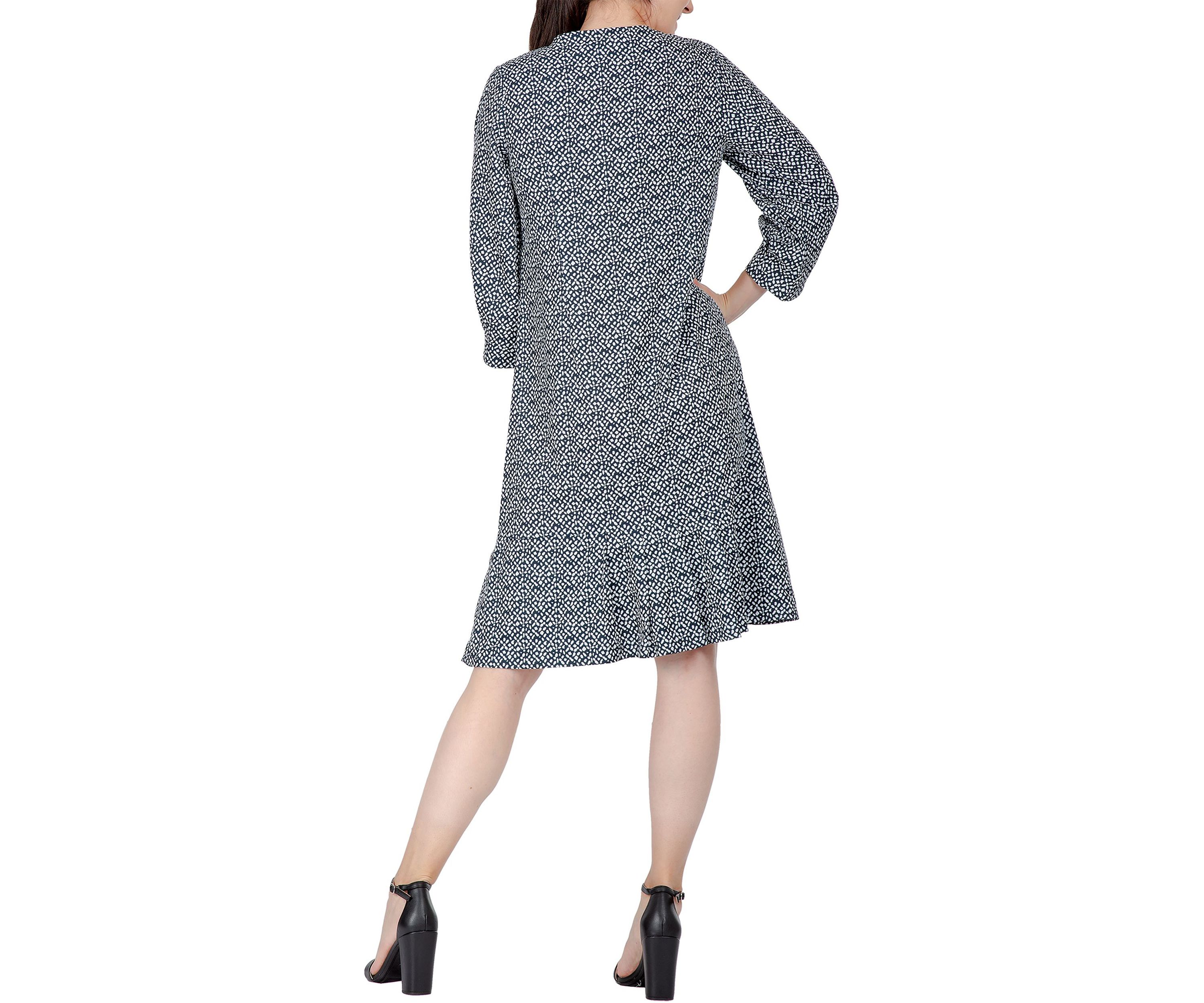 Women Pullover 3/4 Sleeve Flounce Pleated Mini Hem Dress