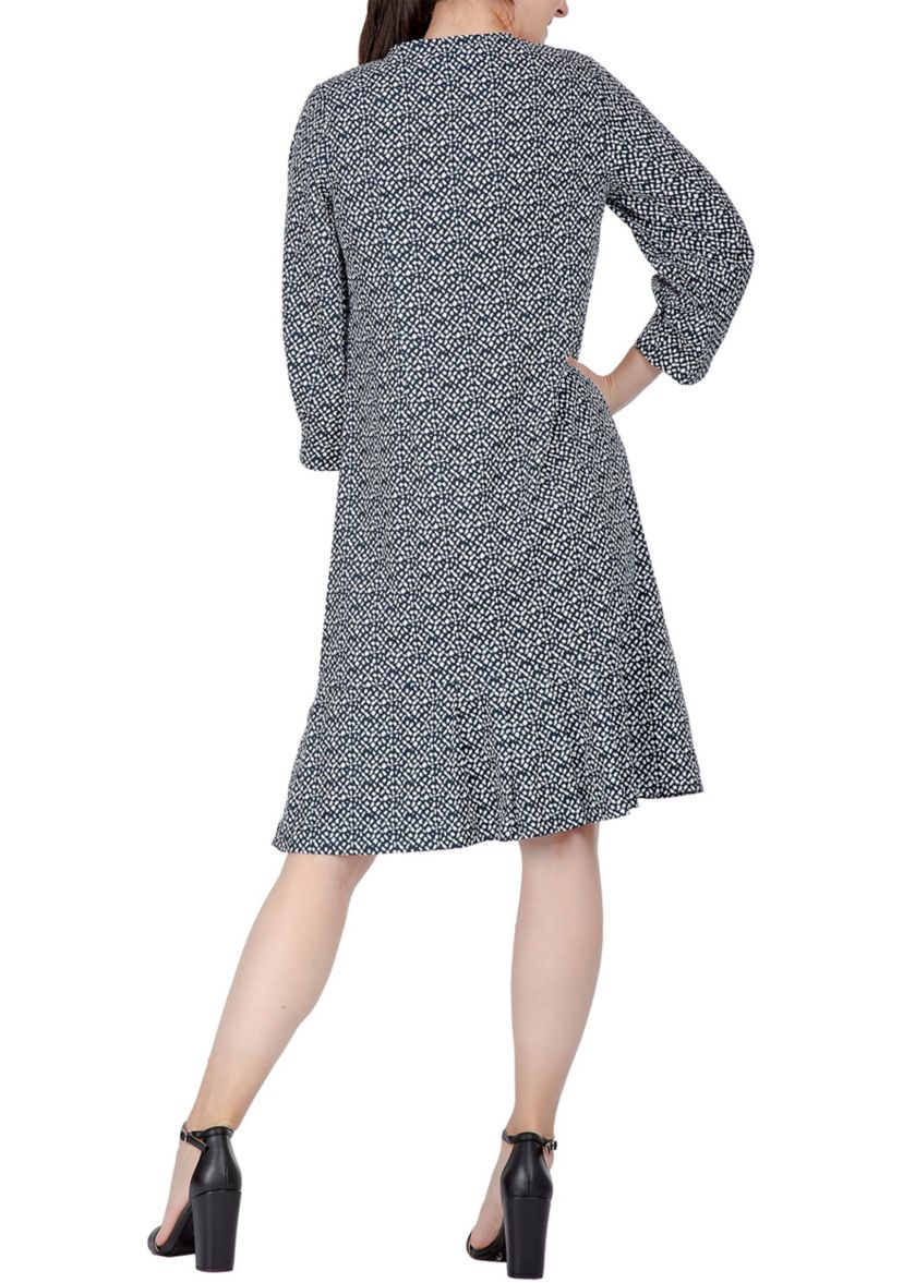 Women Pullover 3/4 Sleeve Flounce Pleated Mini Hem Dress