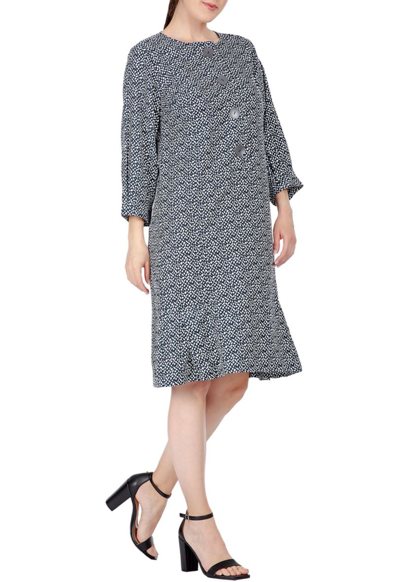 Women Pullover 3/4 Sleeve Flounce Pleated Mini Hem Dress