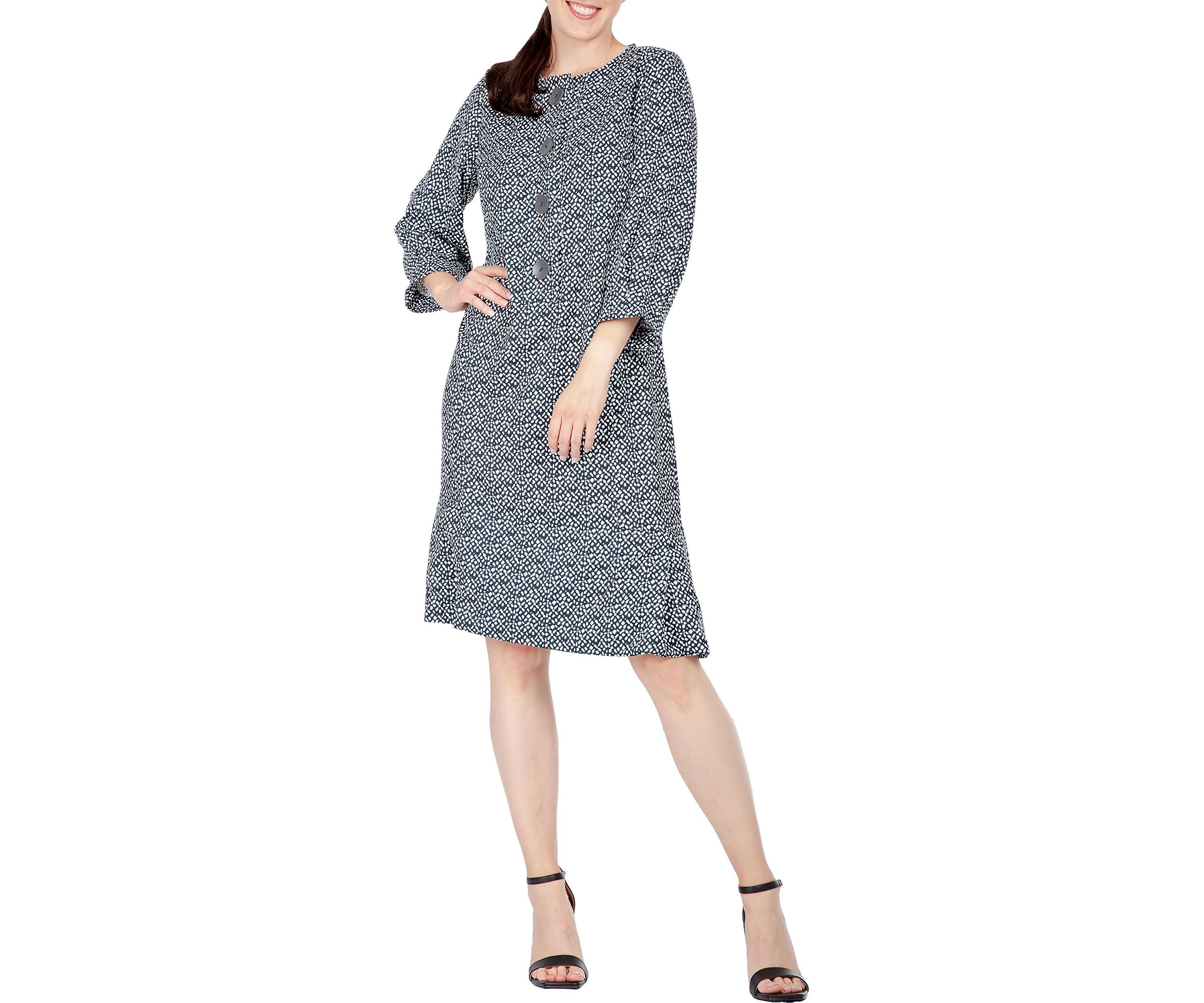 Women Pullover 3/4 Sleeve Flounce Pleated Mini Hem Dress