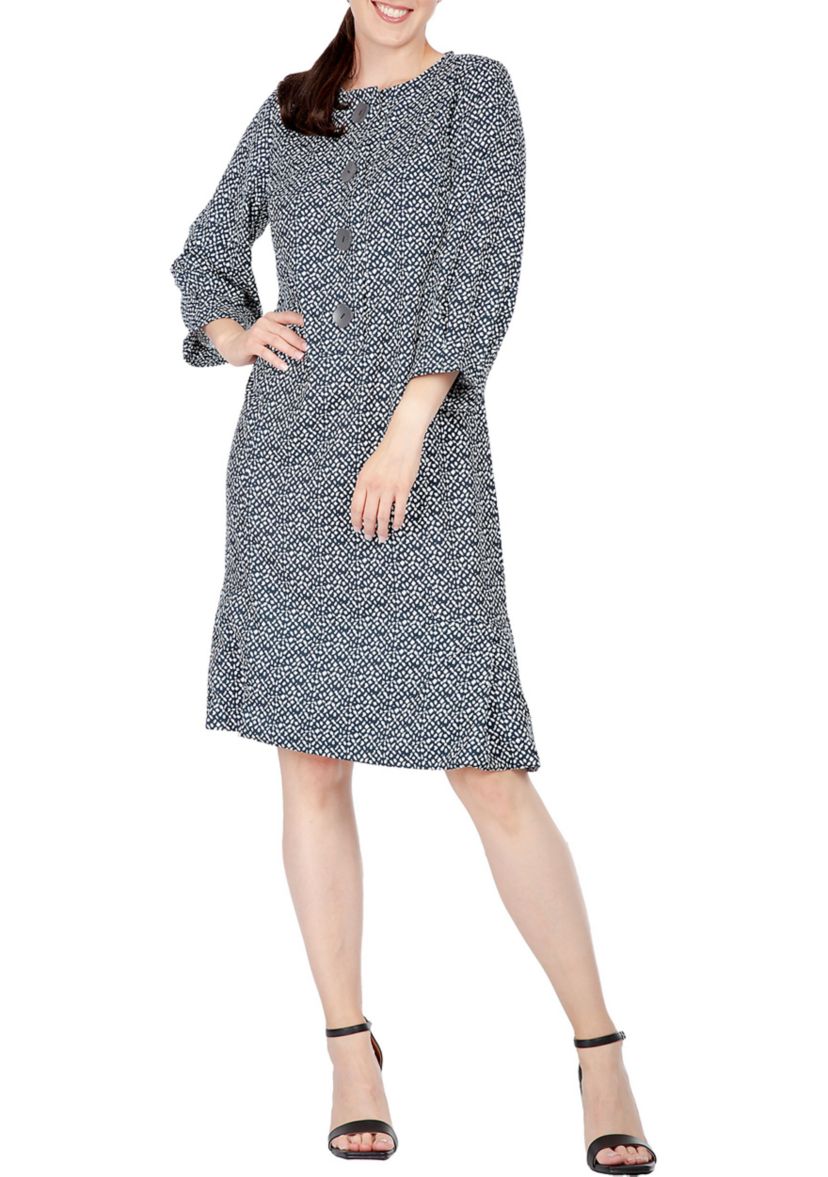 Women Pullover 3/4 Sleeve Flounce Pleated Mini Hem Dress
