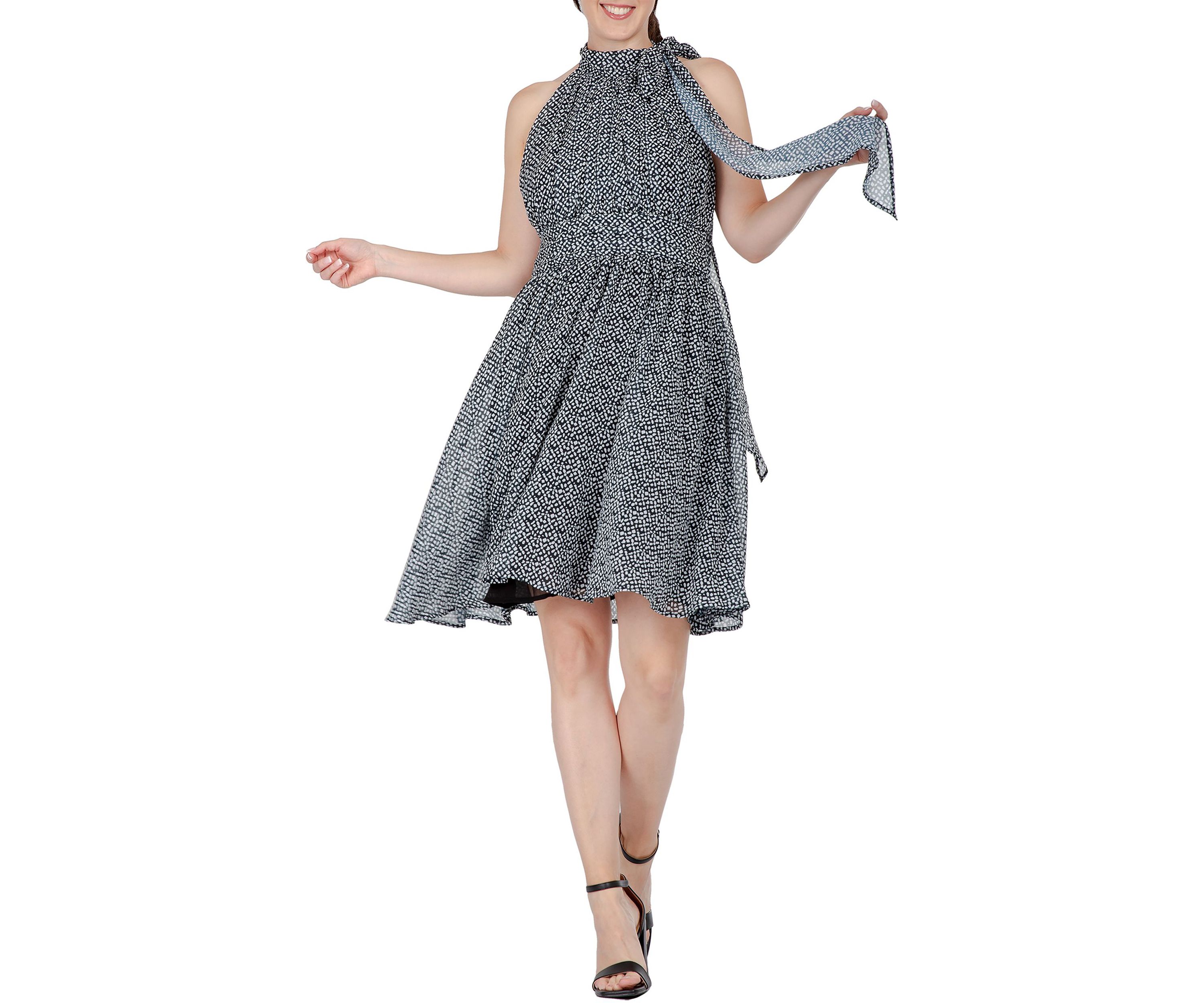 Women Flouncy Halter Neck Tie Mini Dress