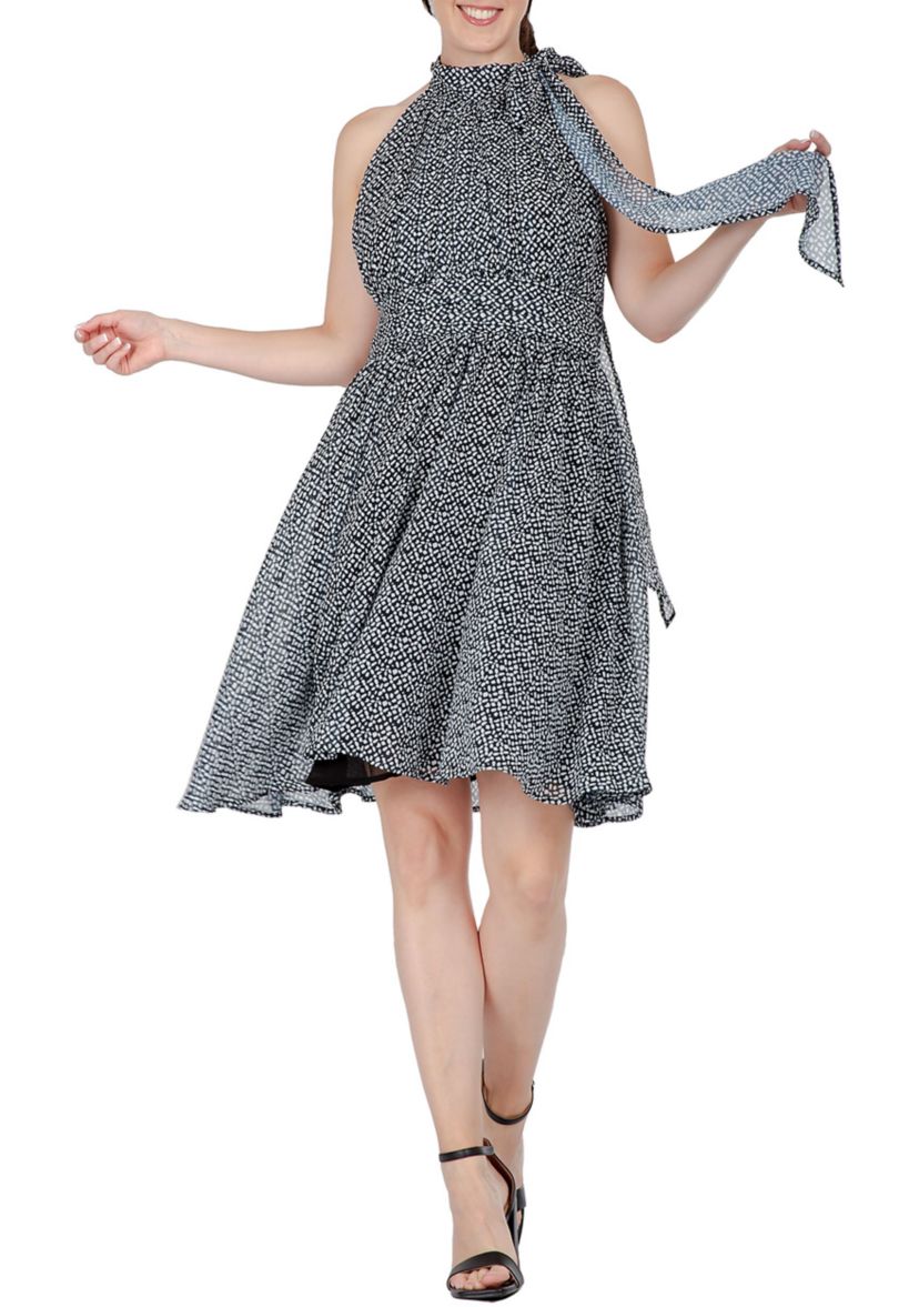 Women Flouncy Halter Neck Tie Mini Dress