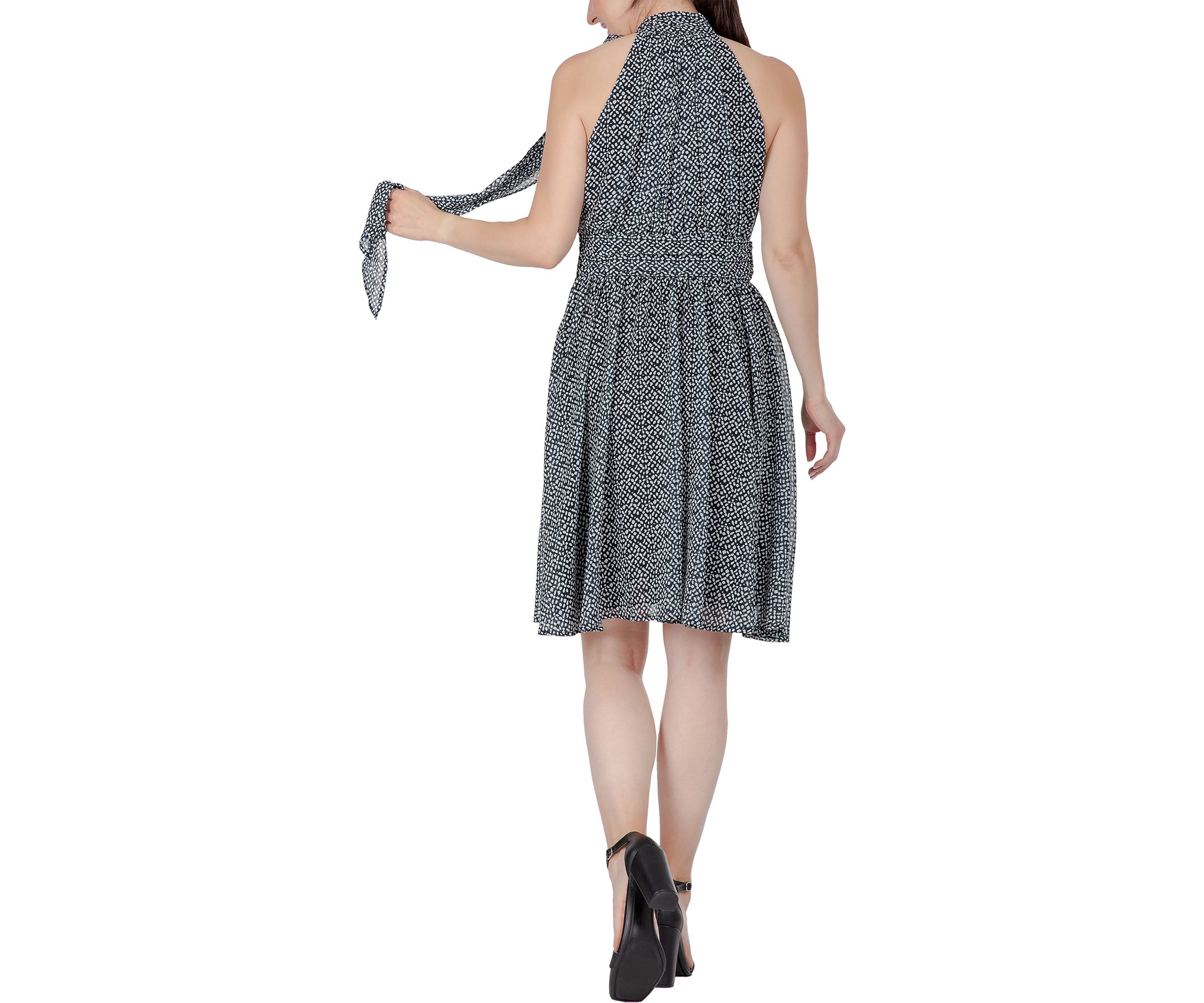 Women Flouncy Halter Neck Tie Mini Dress