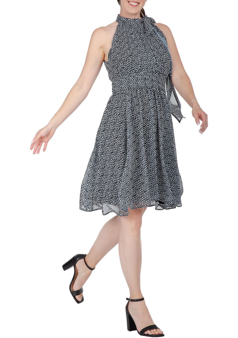 Women Flouncy Halter Neck Tie Mini Dress