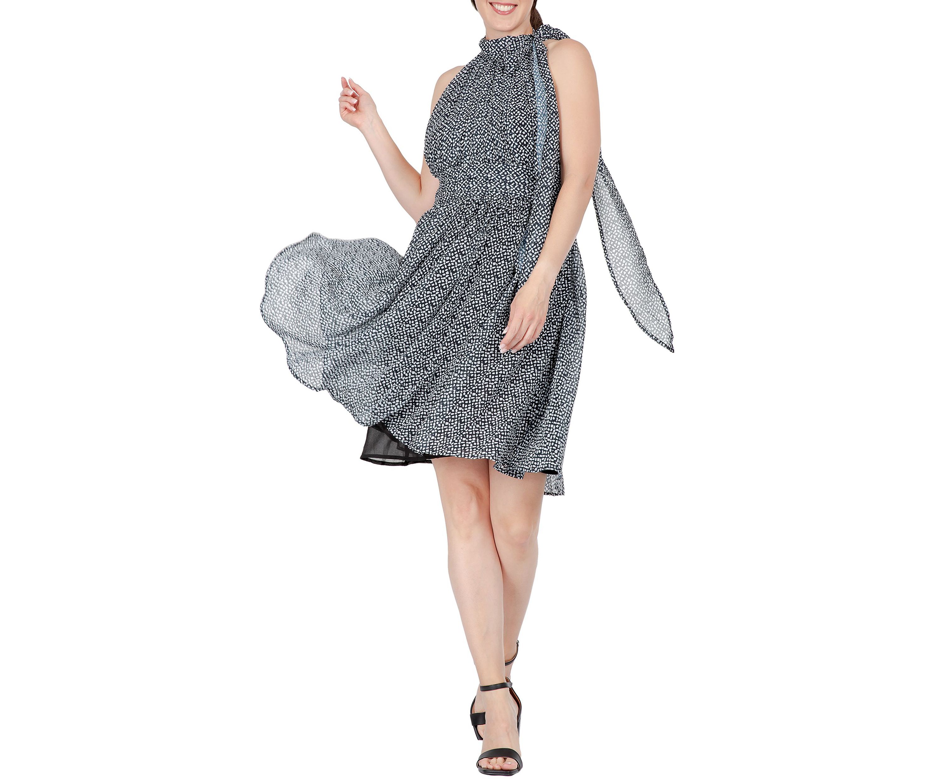 Women Flouncy Halter Neck Tie Mini Dress
