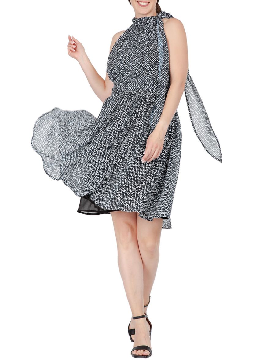 Women Flouncy Halter Neck Tie Mini Dress