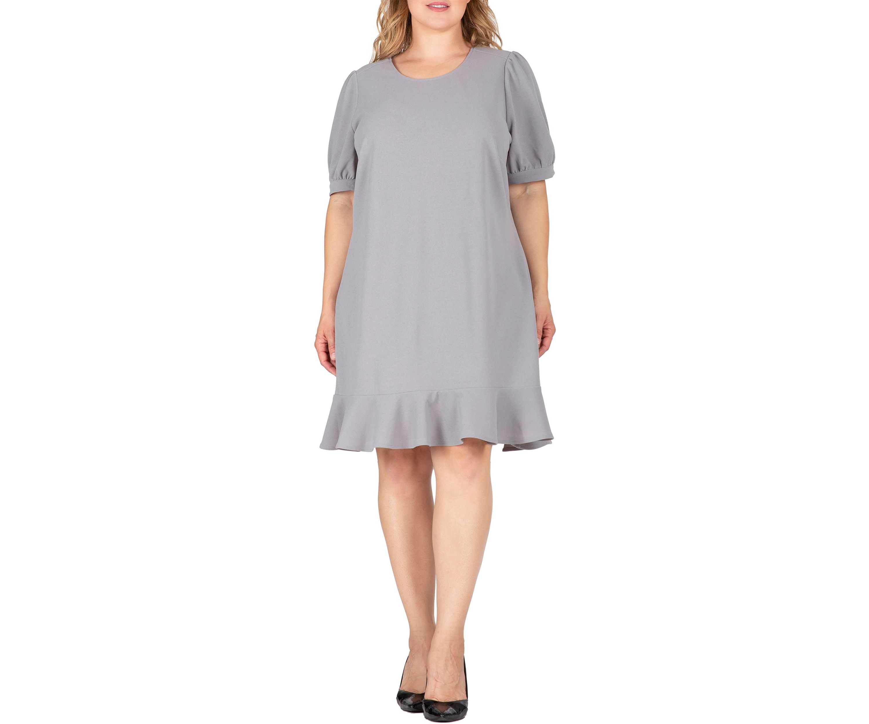 Women Plus Size Puff Sleeves Drop Waist Ruffle Hem Mini Dress