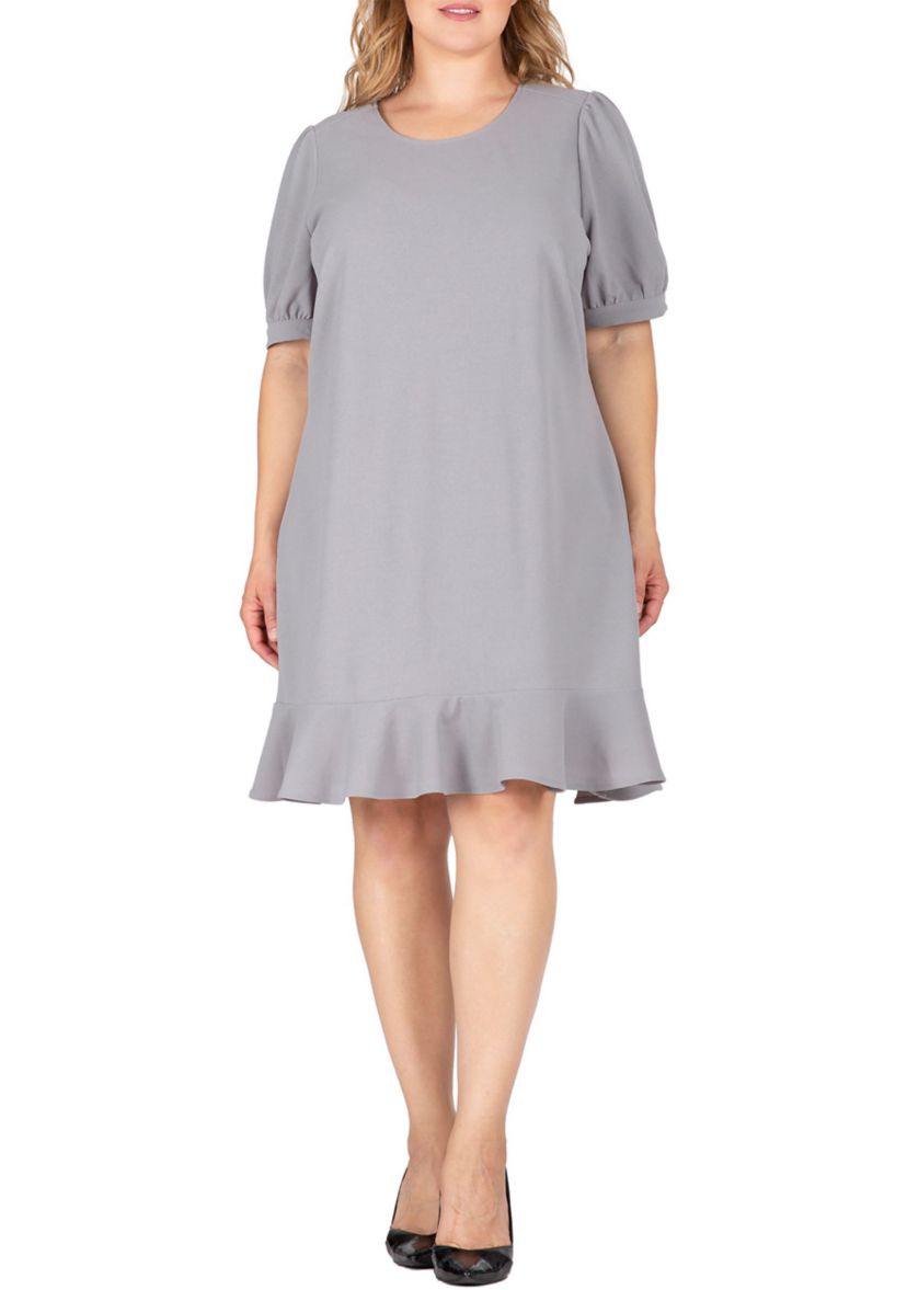 Women Plus Size Puff Sleeves Drop Waist Ruffle Hem Mini Dress