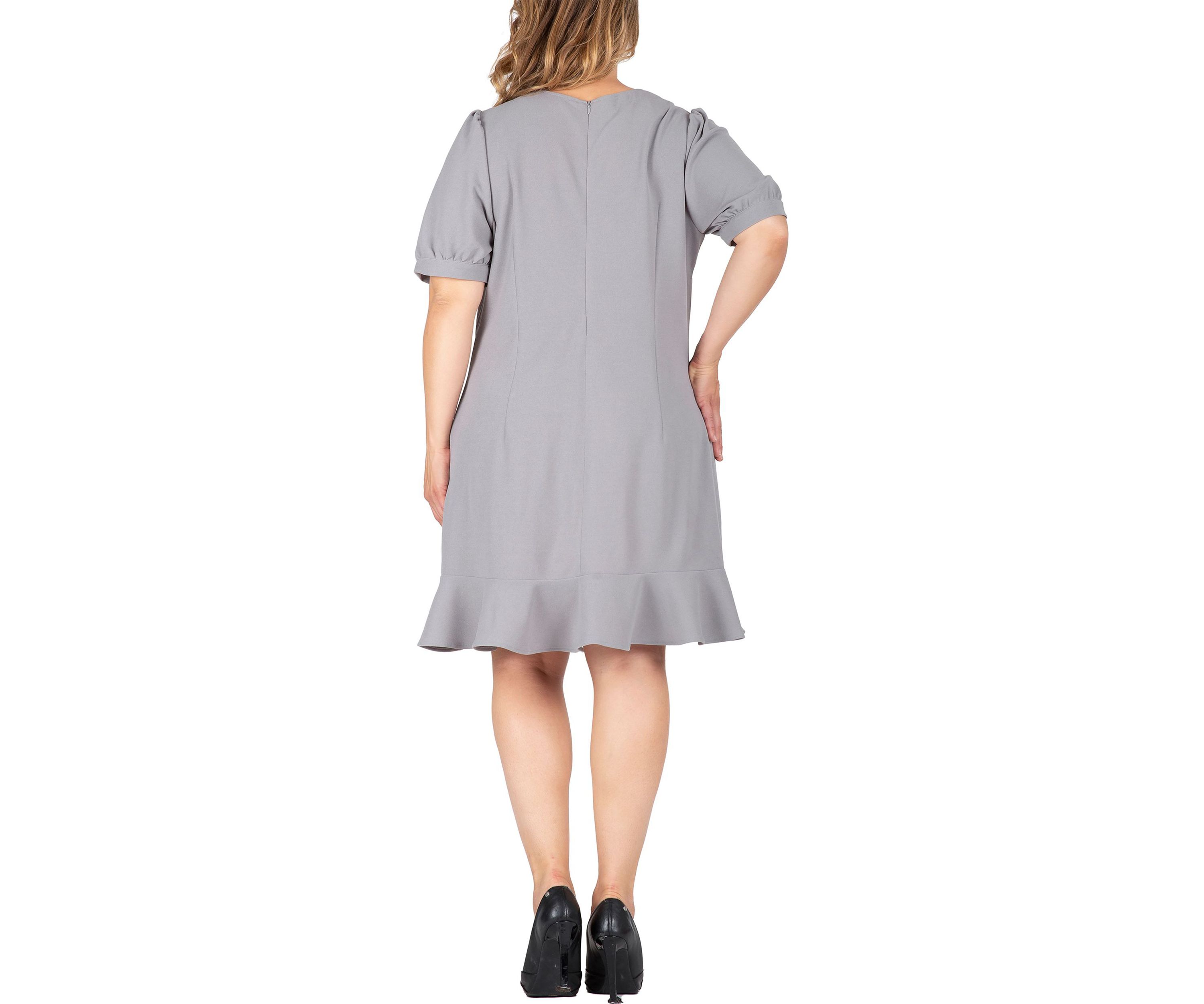 Women Plus Size Puff Sleeves Drop Waist Ruffle Hem Mini Dress