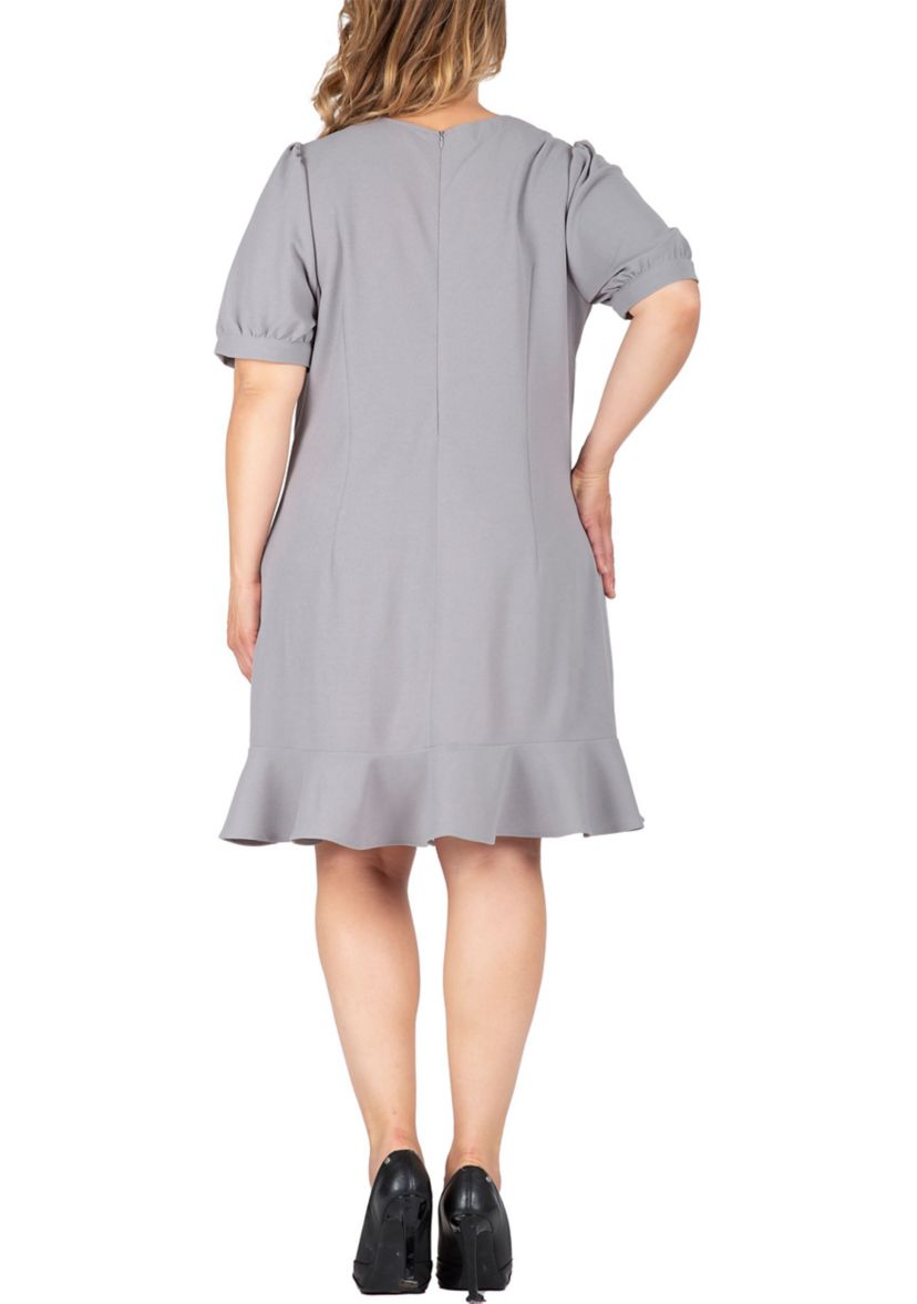 Women Plus Size Puff Sleeves Drop Waist Ruffle Hem Mini Dress