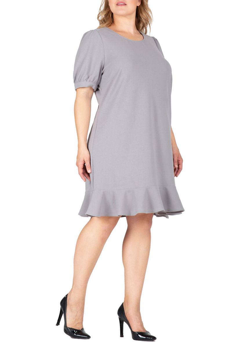 Women Plus Size Puff Sleeves Drop Waist Ruffle Hem Mini Dress