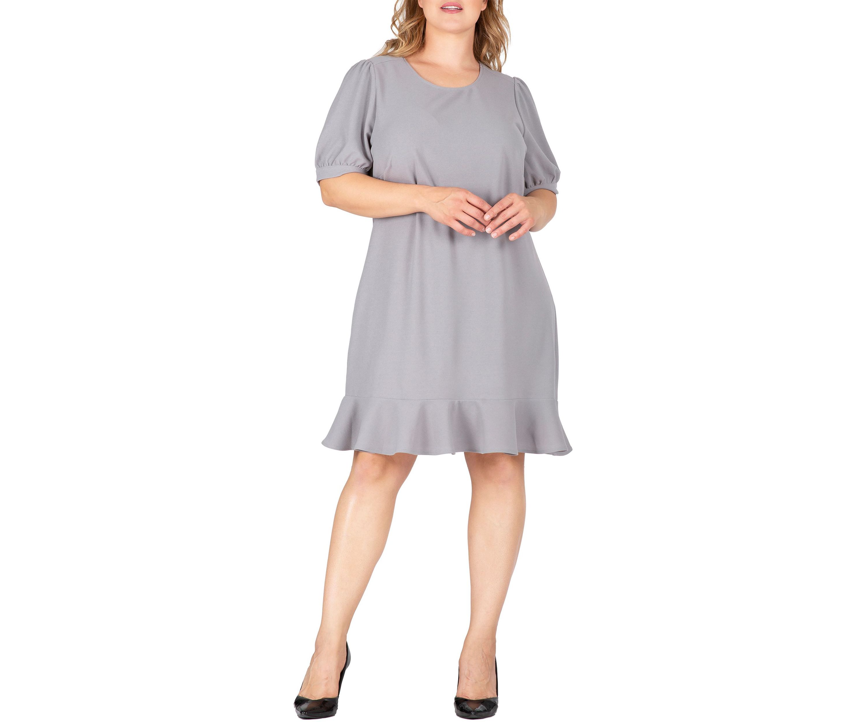 Women Plus Size Puff Sleeves Drop Waist Ruffle Hem Mini Dress