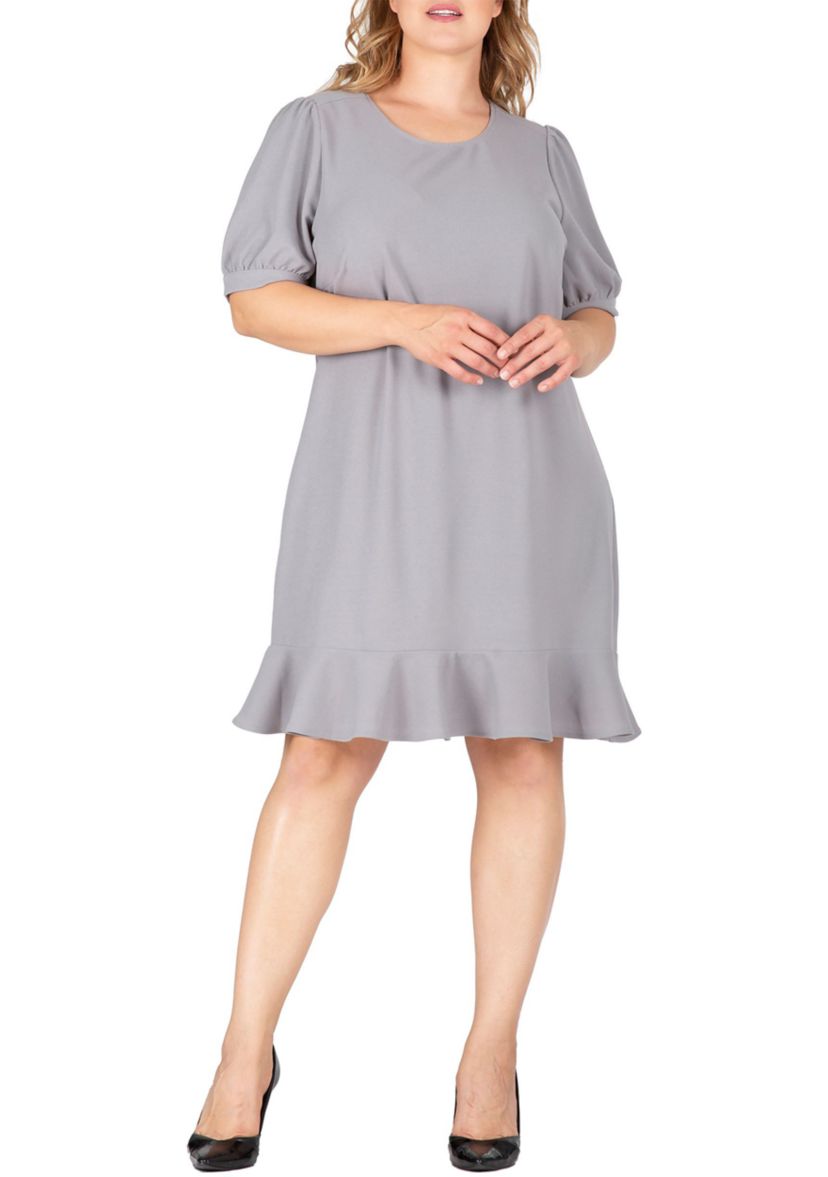 Women Plus Size Puff Sleeves Drop Waist Ruffle Hem Mini Dress