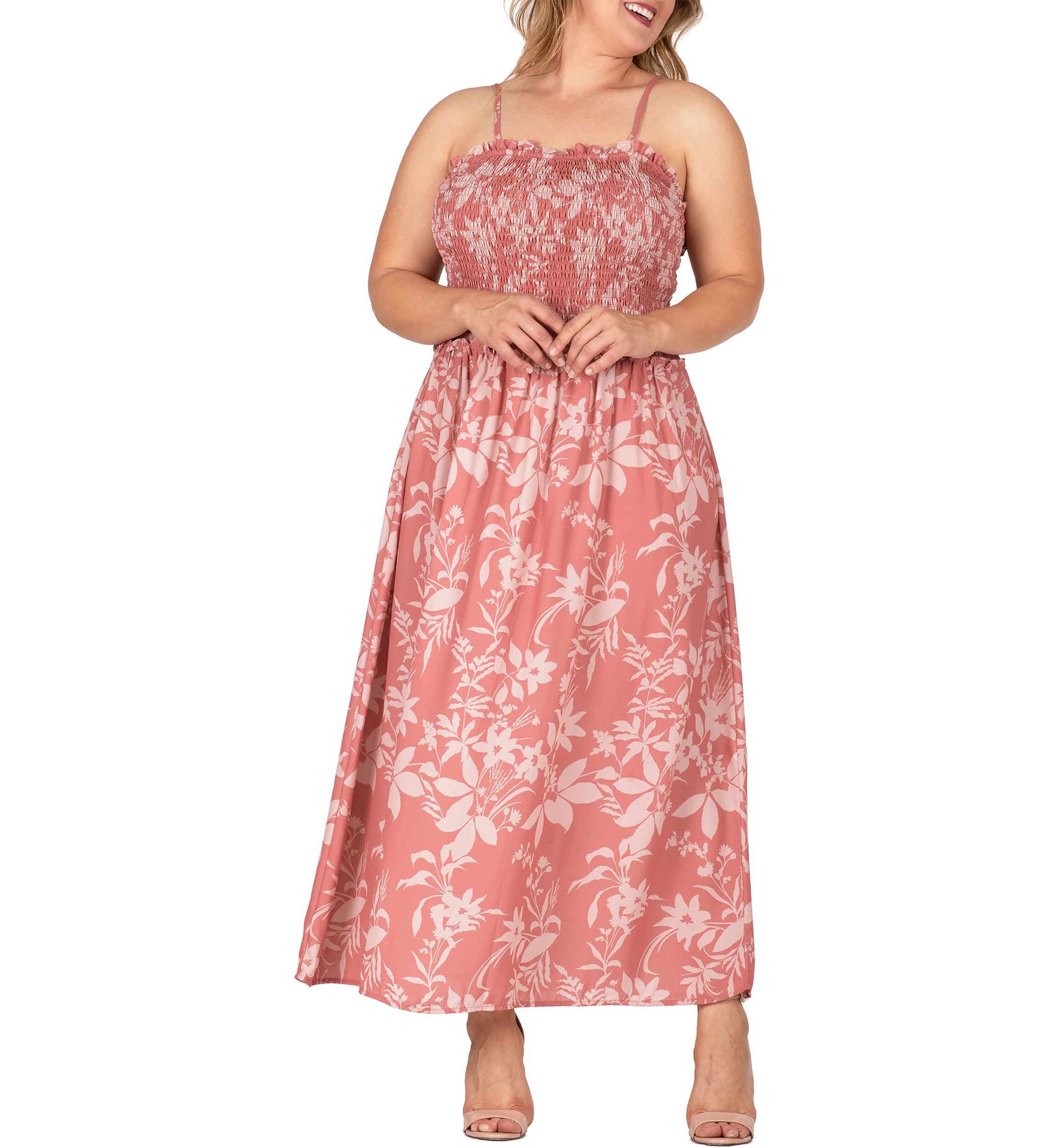Women Plus Size Spaghetti Strap Smocked Bodice Maxi Dress