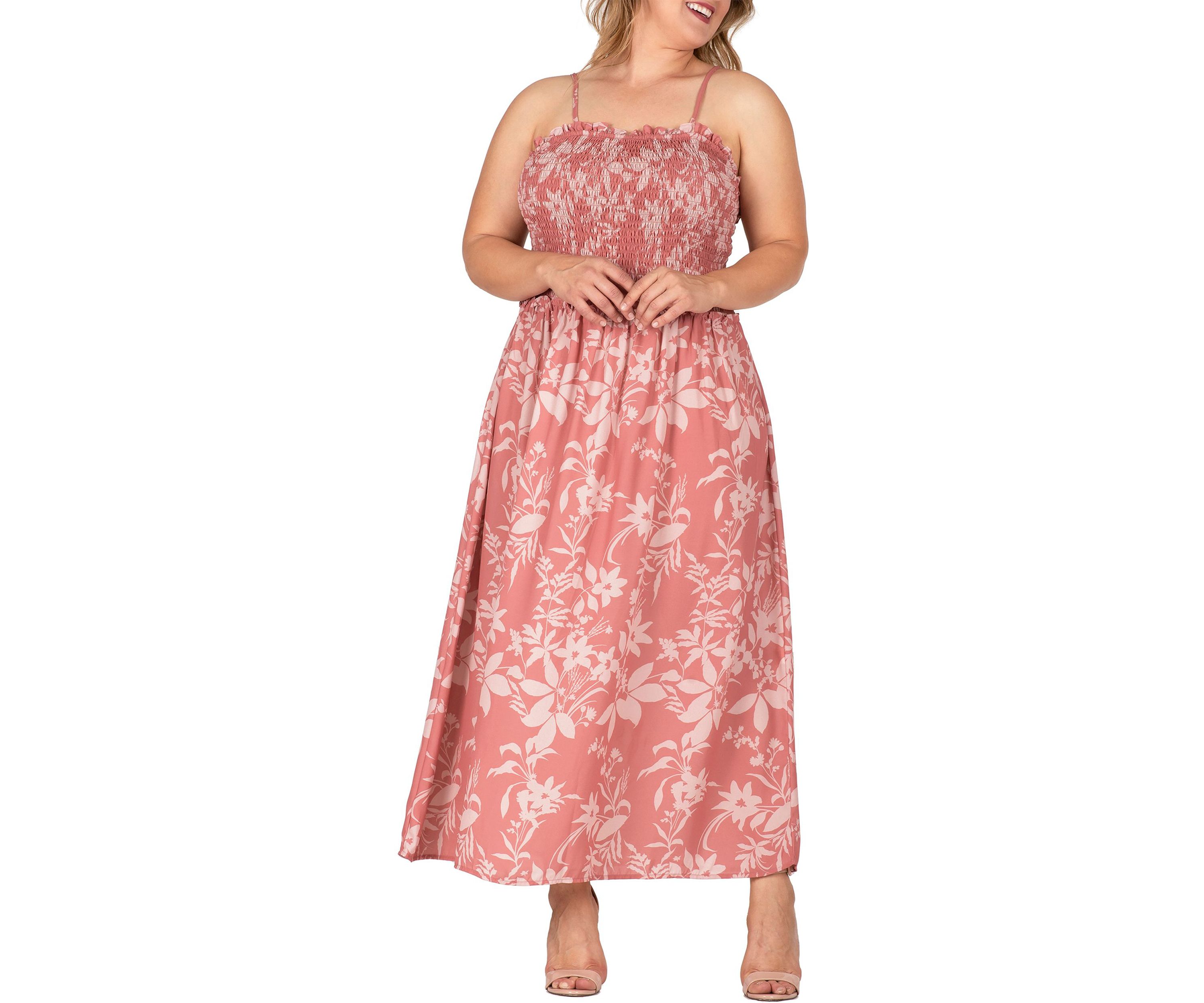 Women Plus Size Spaghetti Strap Smocked Bodice Maxi Dress