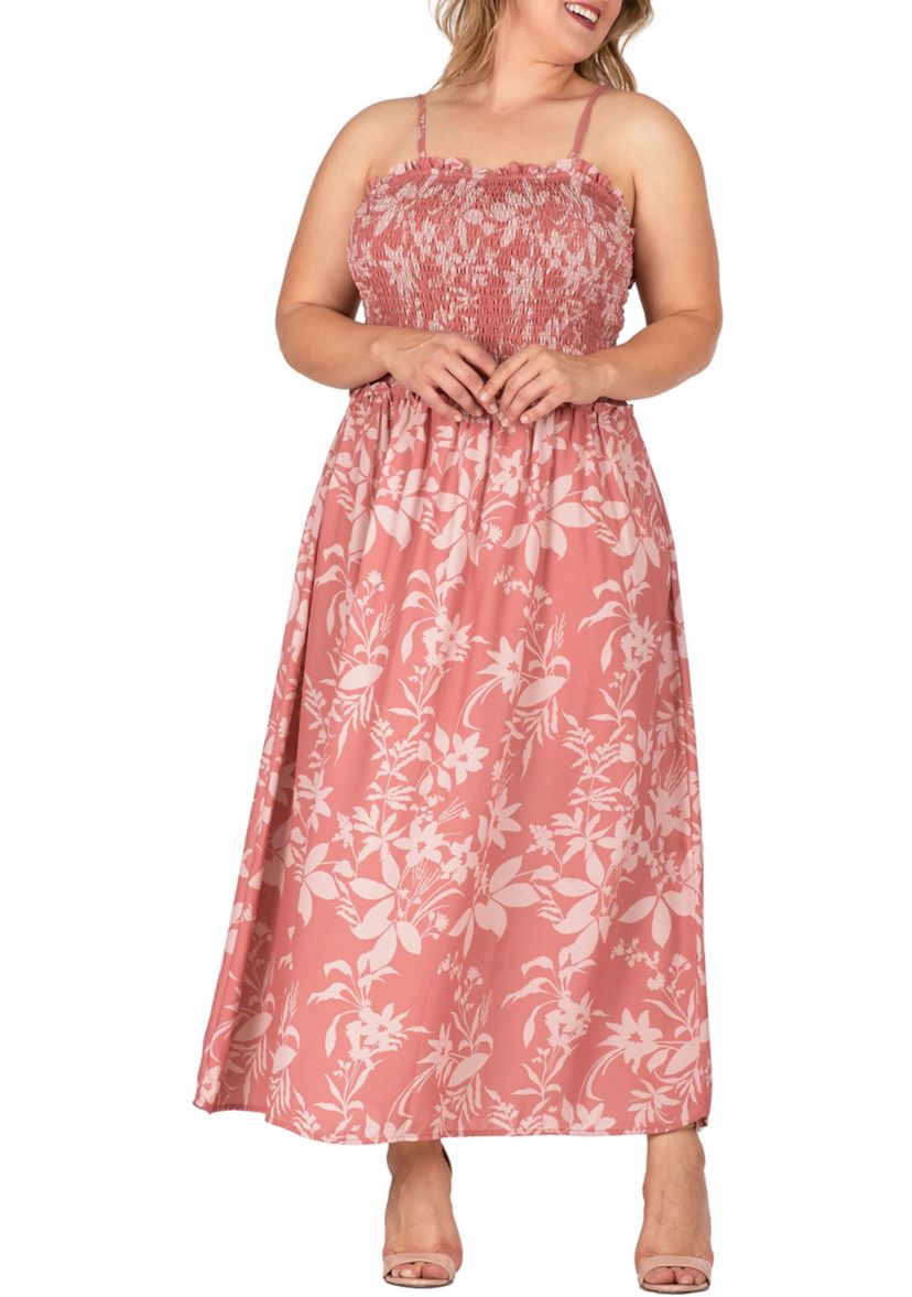 Women Plus Size Spaghetti Strap Smocked Bodice Maxi Dress