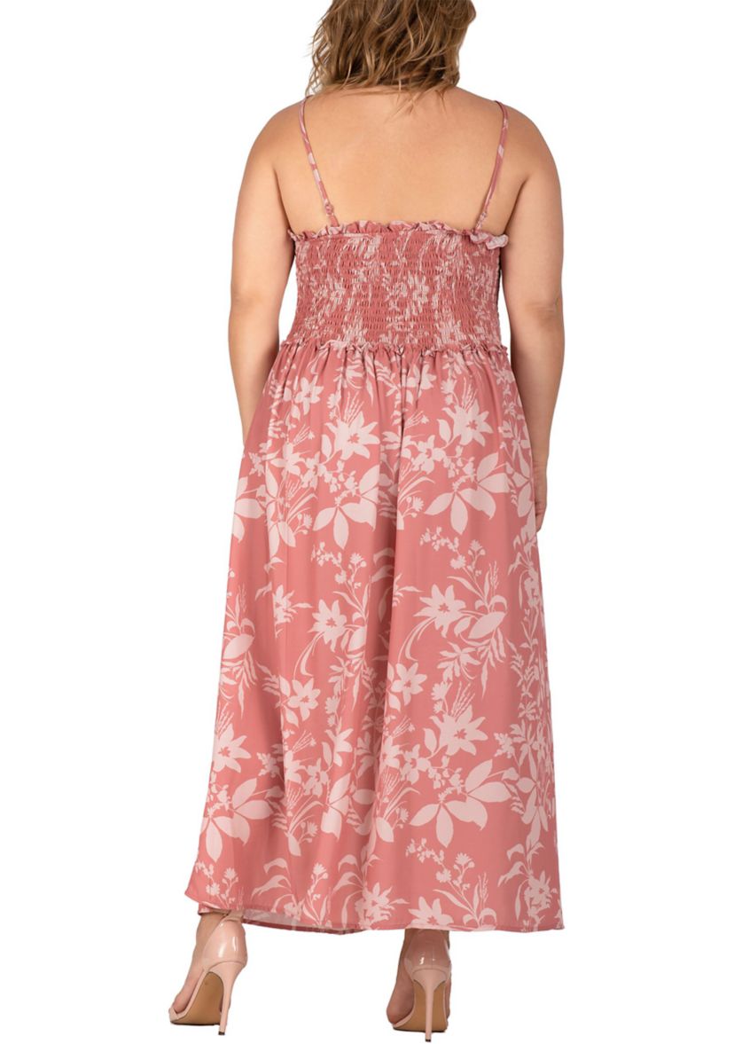 Women Plus Size Spaghetti Strap Smocked Bodice Maxi Dress