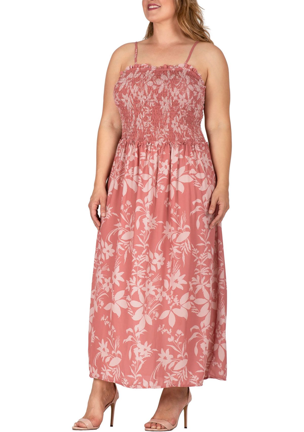 Women Plus Size Spaghetti Strap Smocked Bodice Maxi Dress