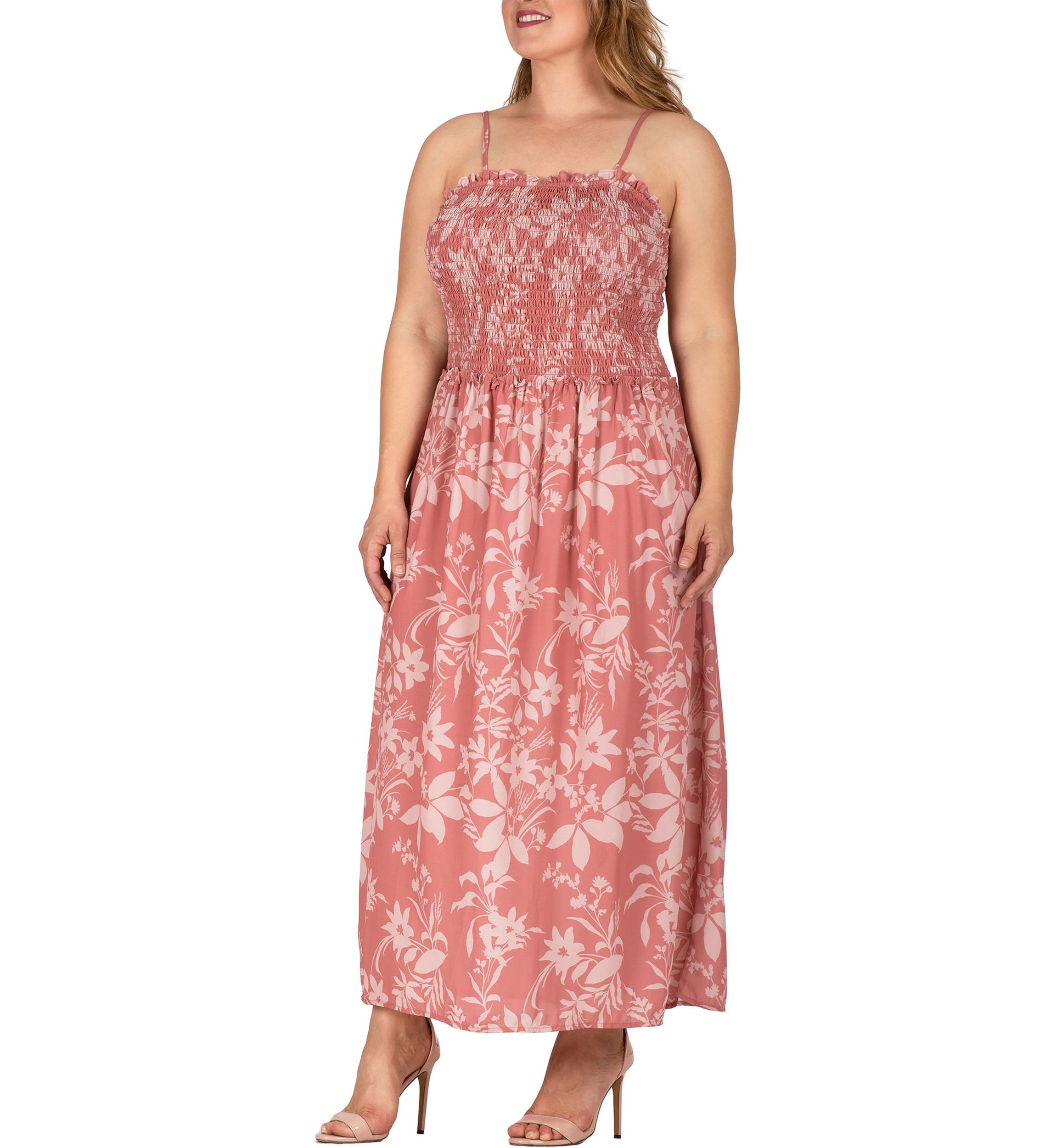 Women Plus Size Spaghetti Strap Smocked Bodice Maxi Dress