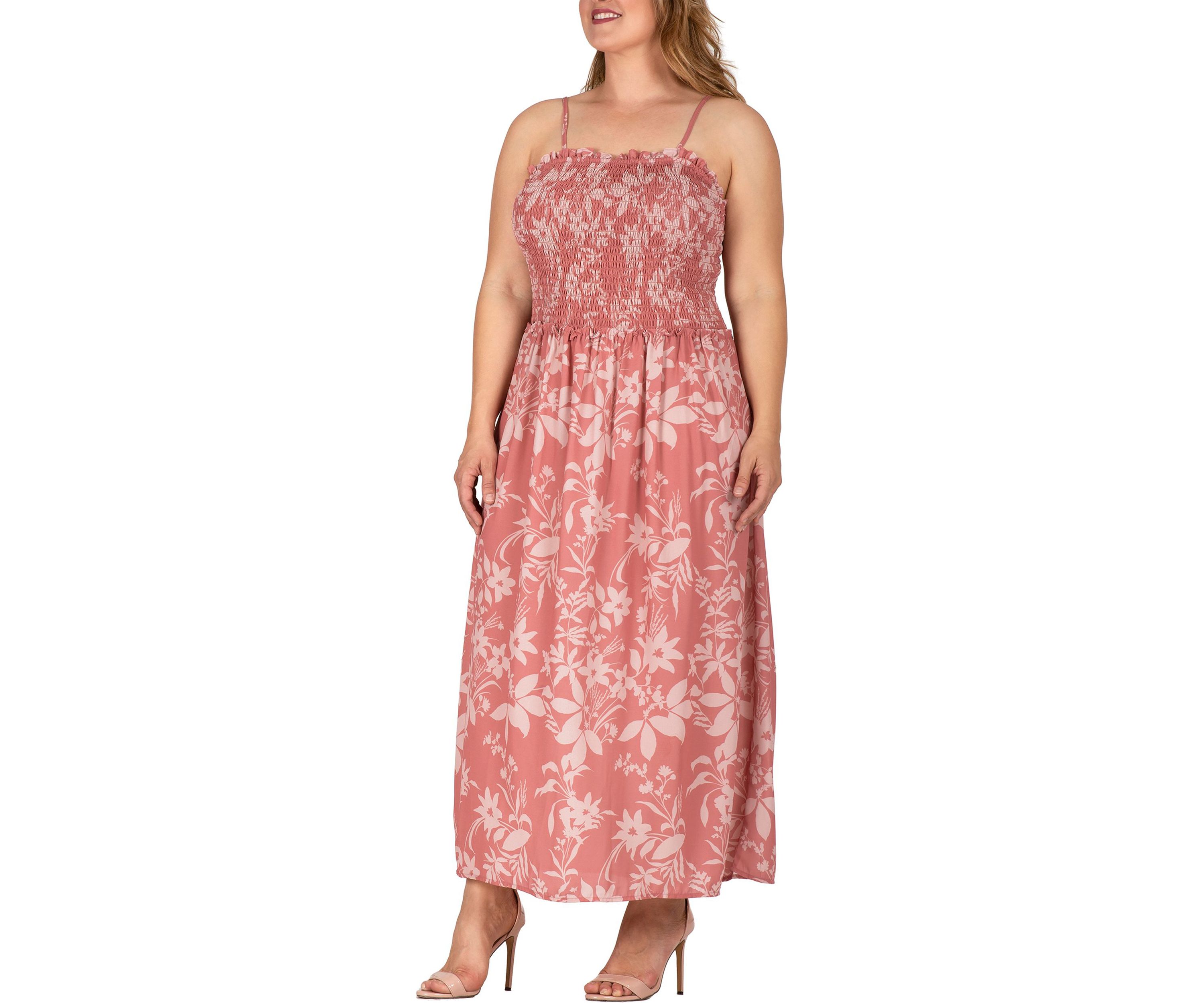 Women Plus Size Spaghetti Strap Smocked Bodice Maxi Dress