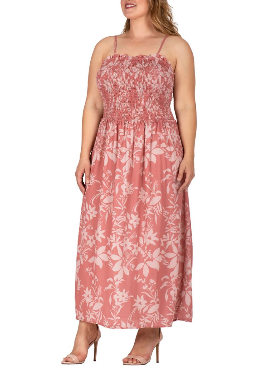 Women Plus Size Spaghetti Strap Smocked Bodice Maxi Dress