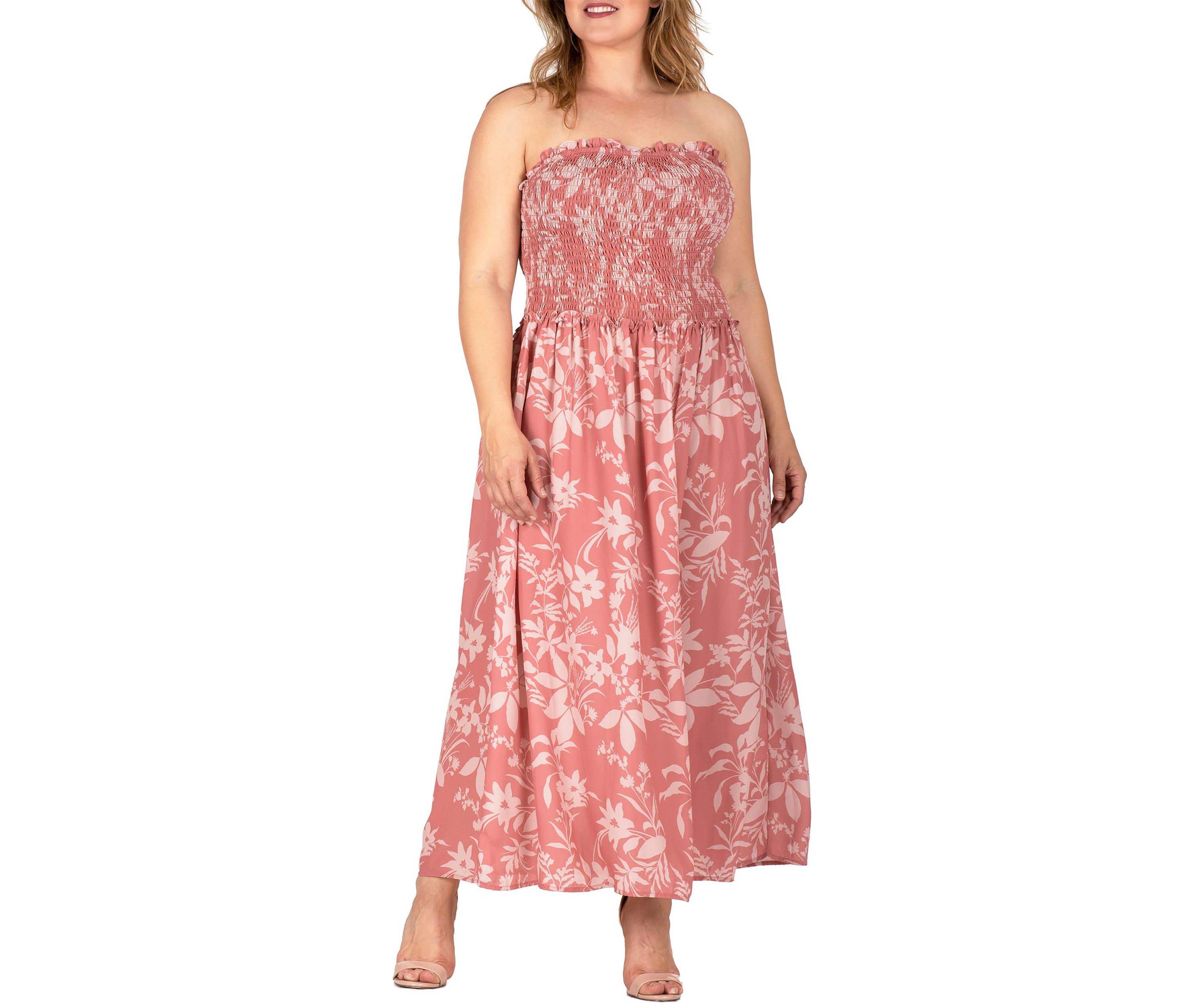 Women Plus Size Spaghetti Strap Smocked Bodice Maxi Dress