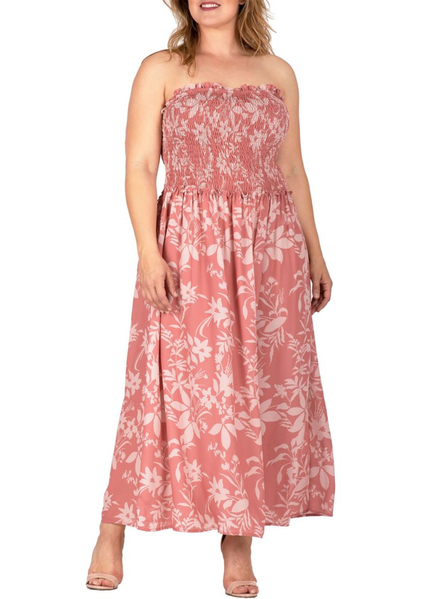 Women Plus Size Spaghetti Strap Smocked Bodice Maxi Dress