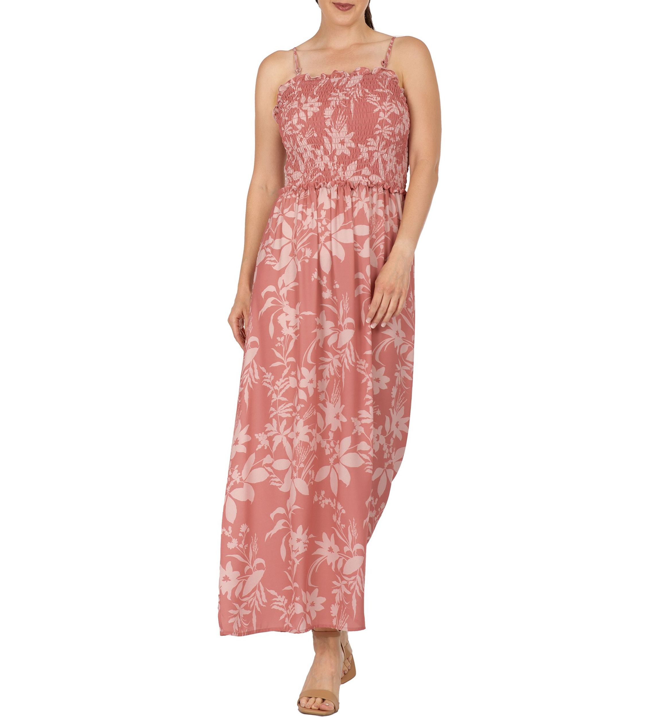 Women Spaghetti Strap Smocked Bodice Maxi Dress