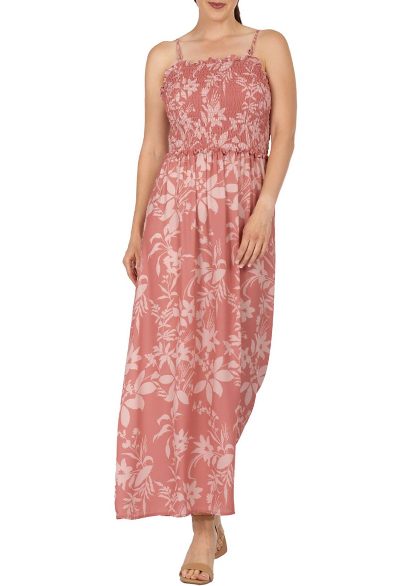 Women Spaghetti Strap Smocked Bodice Maxi Dress
