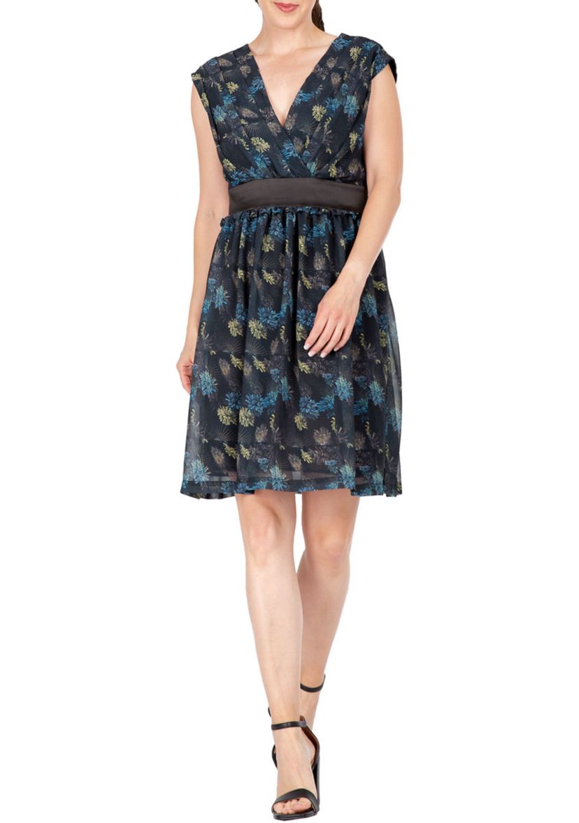 Women Faux Wrap Sleeveless Empire Waist Mini Dress