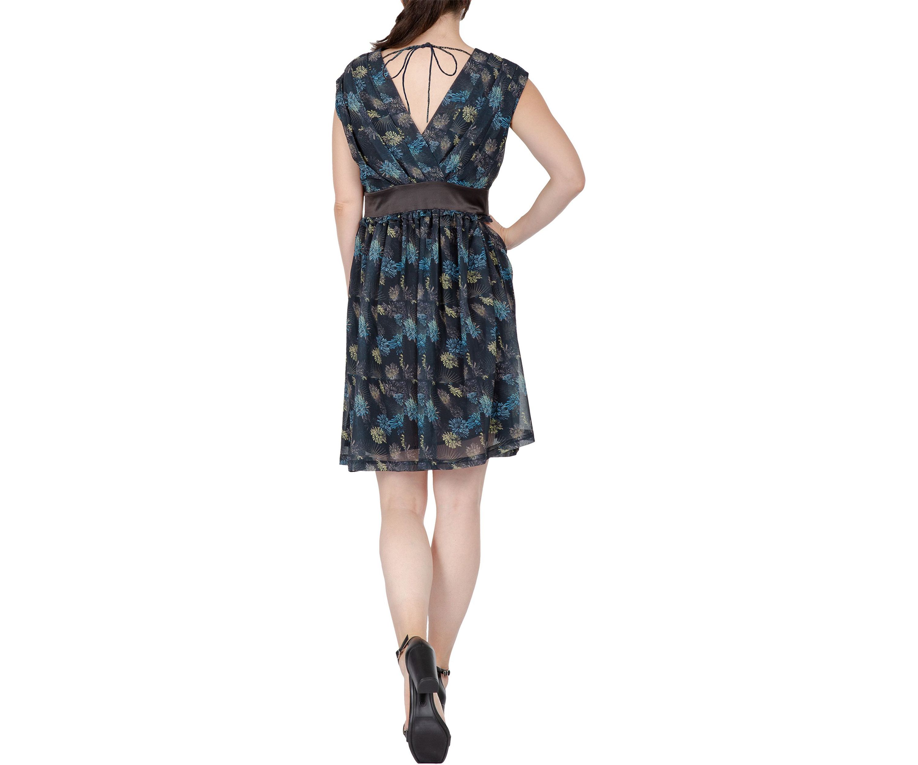 Women Faux Wrap Sleeveless Empire Waist Mini Dress