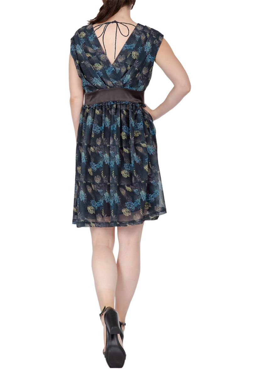 Women Faux Wrap Sleeveless Empire Waist Mini Dress