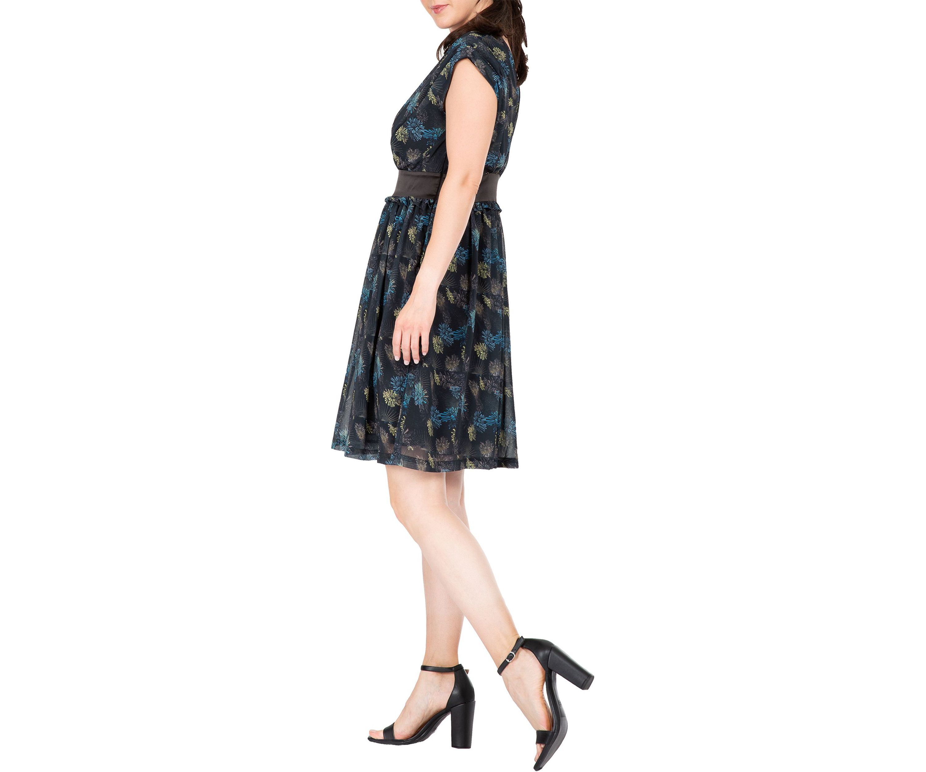 Women Faux Wrap Sleeveless Empire Waist Mini Dress