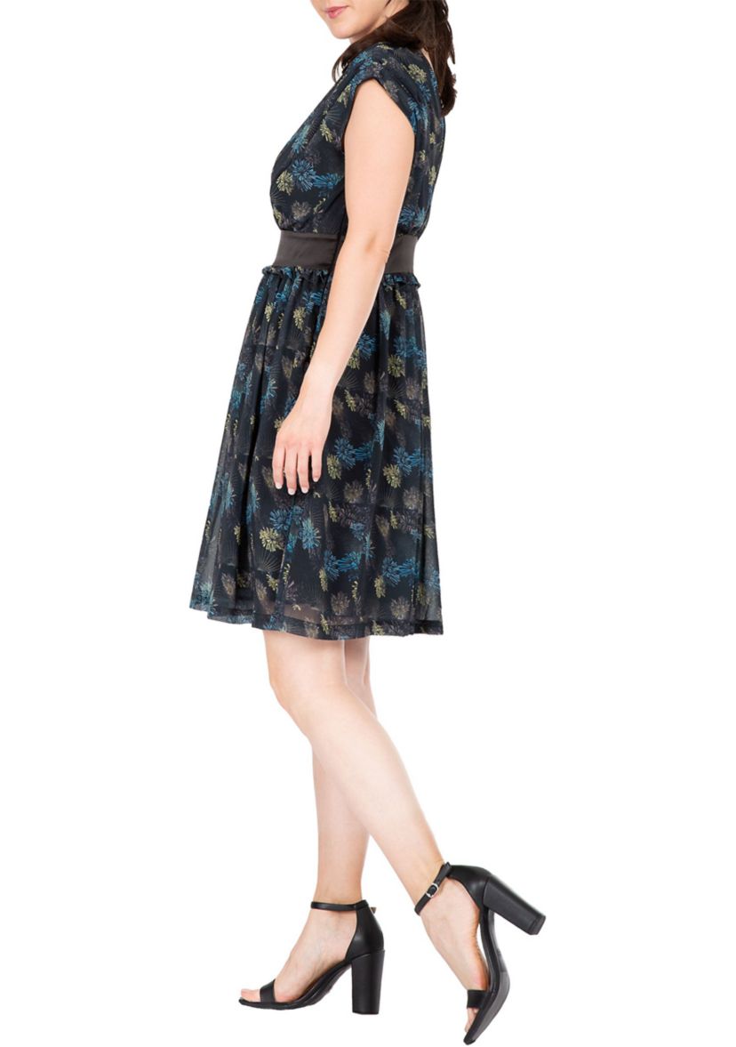 Women Faux Wrap Sleeveless Empire Waist Mini Dress