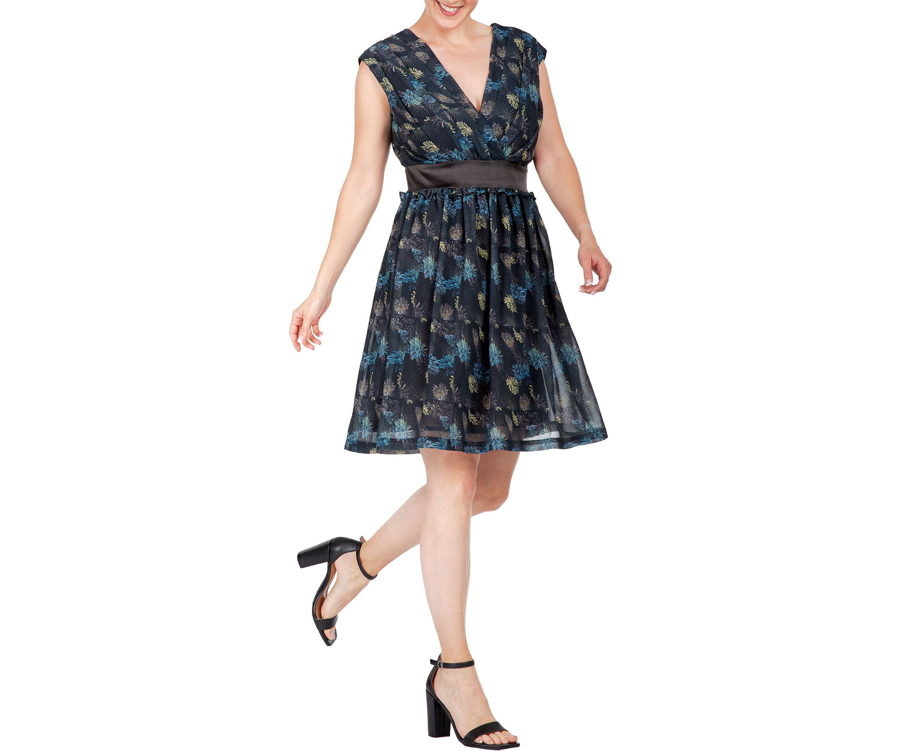 Women Faux Wrap Sleeveless Empire Waist Mini Dress