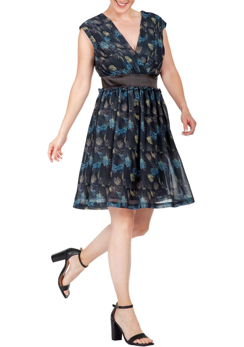 Women Faux Wrap Sleeveless Empire Waist Mini Dress
