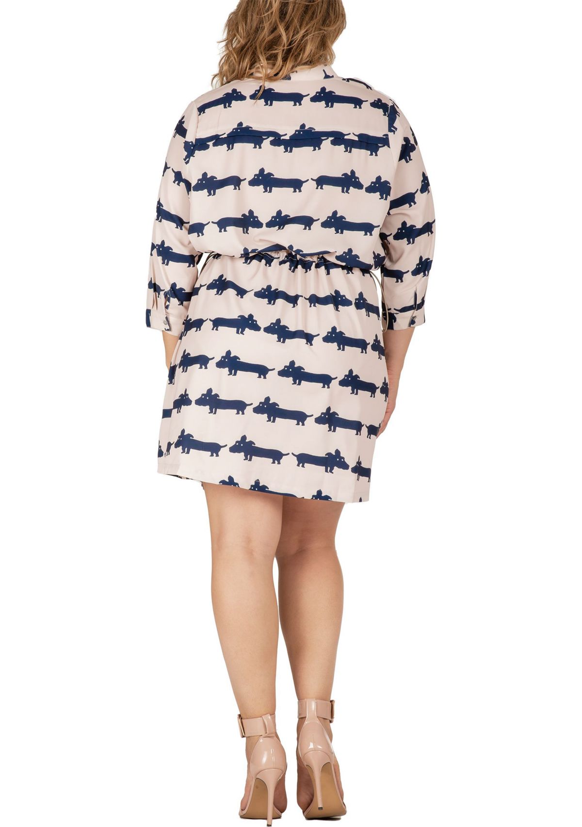 Women Plus Size Mini Dress With Cute Dog Print And Adjustable Waist Band