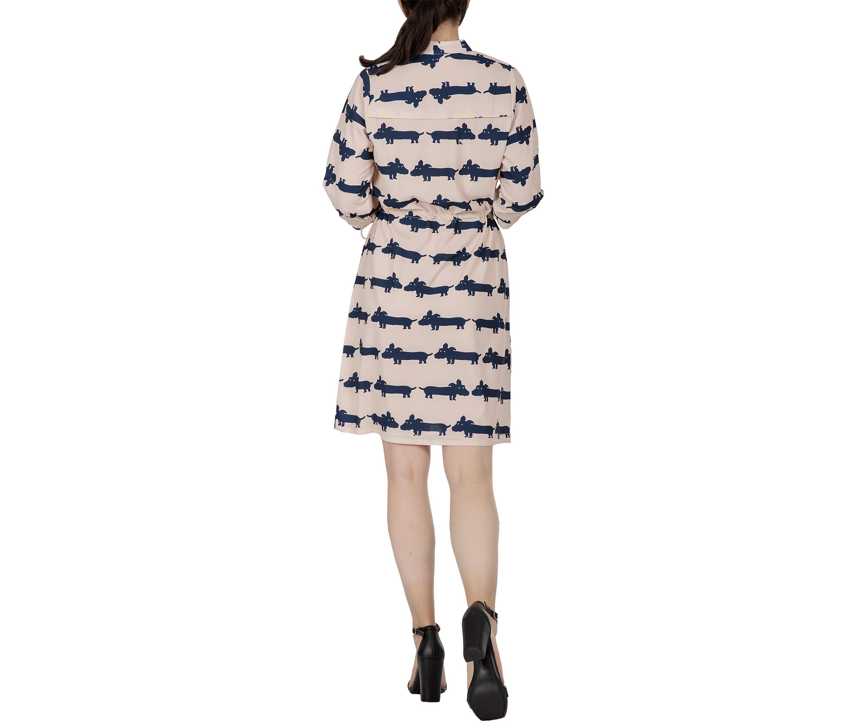 Women Mini Dress With Cute Dog Print And Adjustable Waist Band