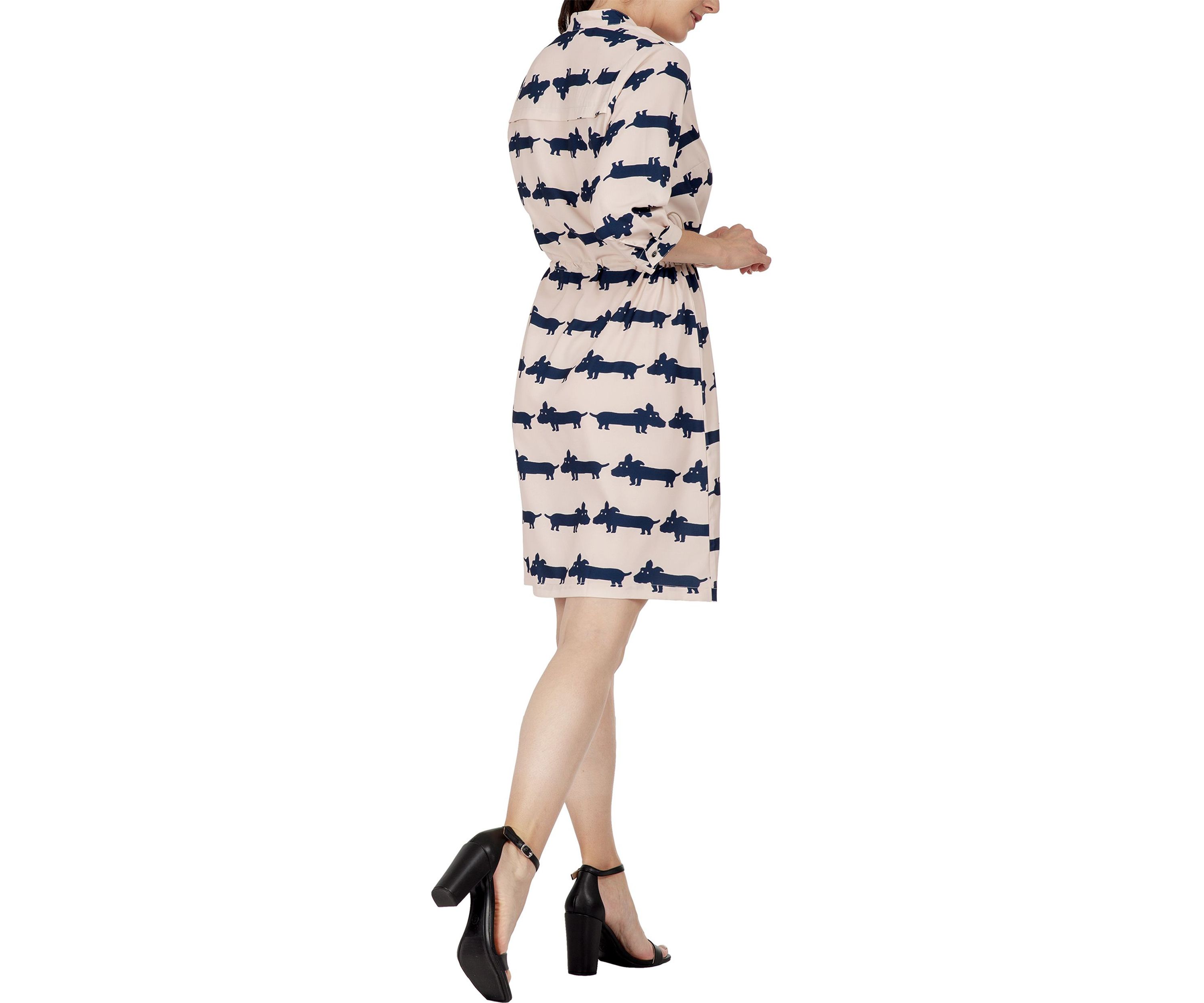 Women Mini Dress With Cute Dog Print And Adjustable Waist Band