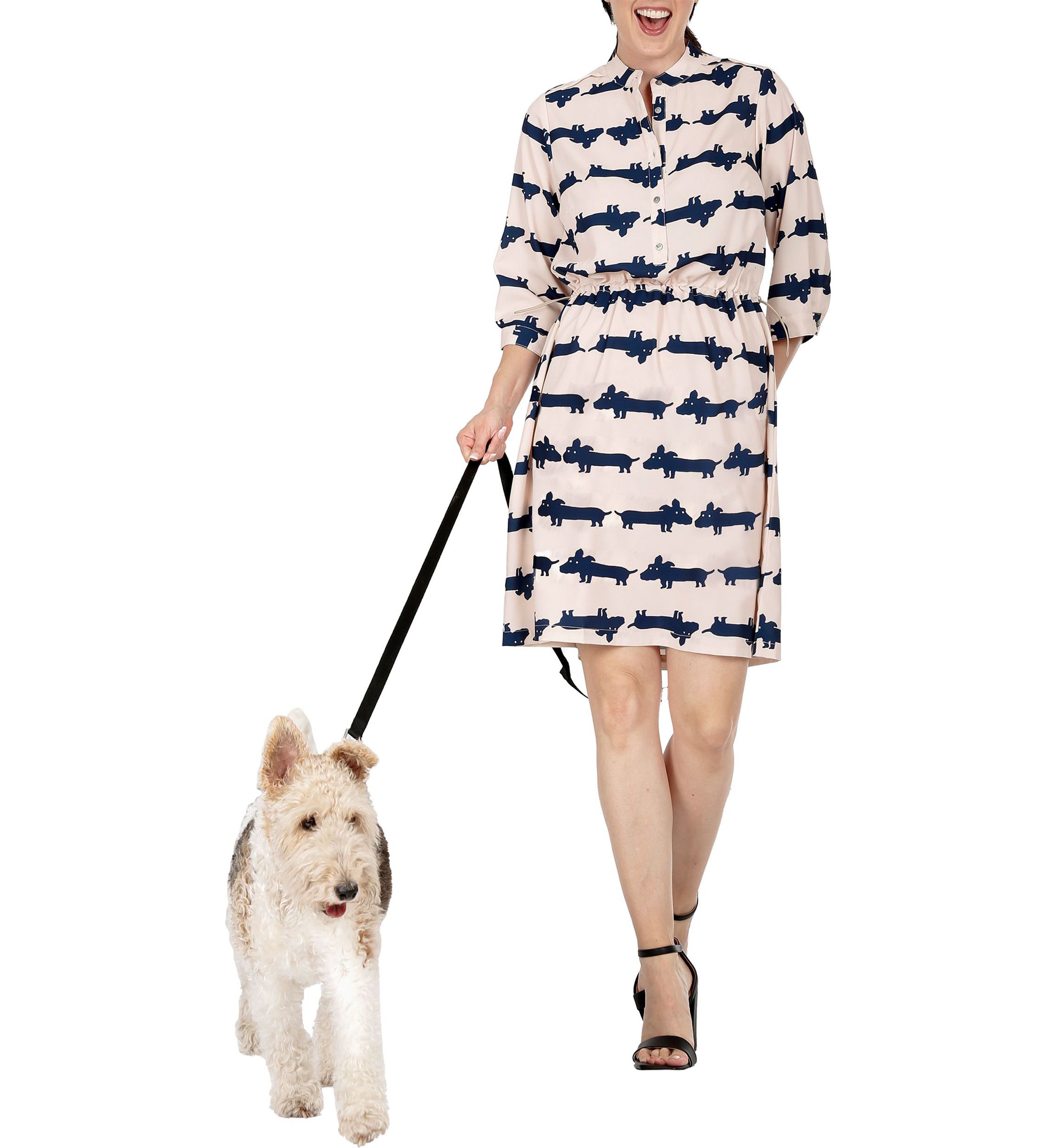 Women Mini Dress With Cute Dog Print And Adjustable Waist Band