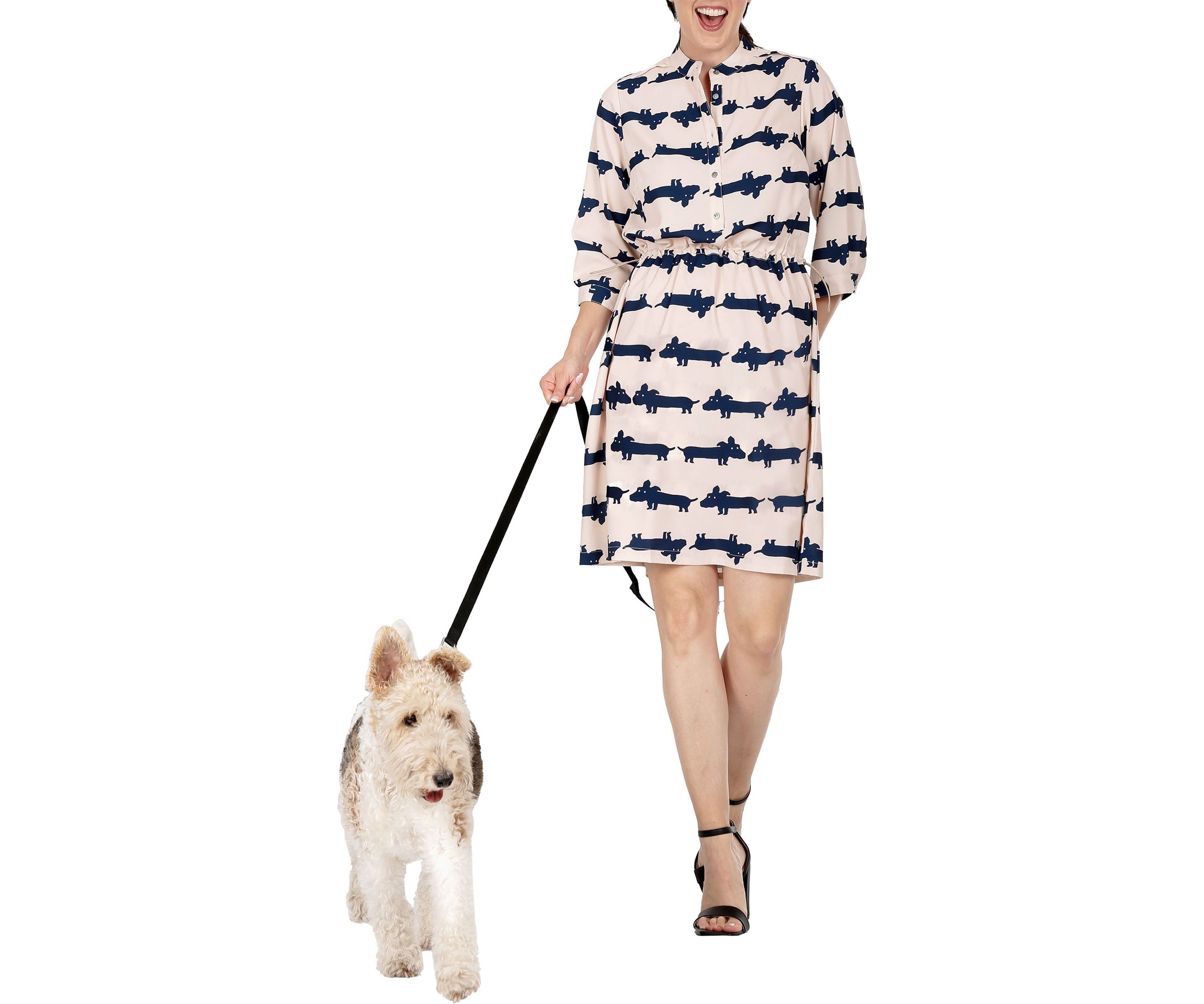 Women Mini Dress With Cute Dog Print And Adjustable Waist Band