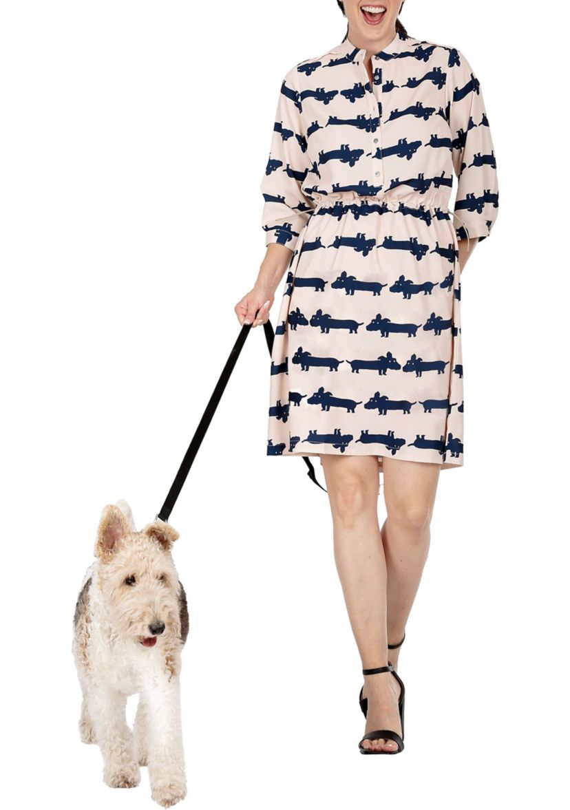 Women Mini Dress With Cute Dog Print And Adjustable Waist Band