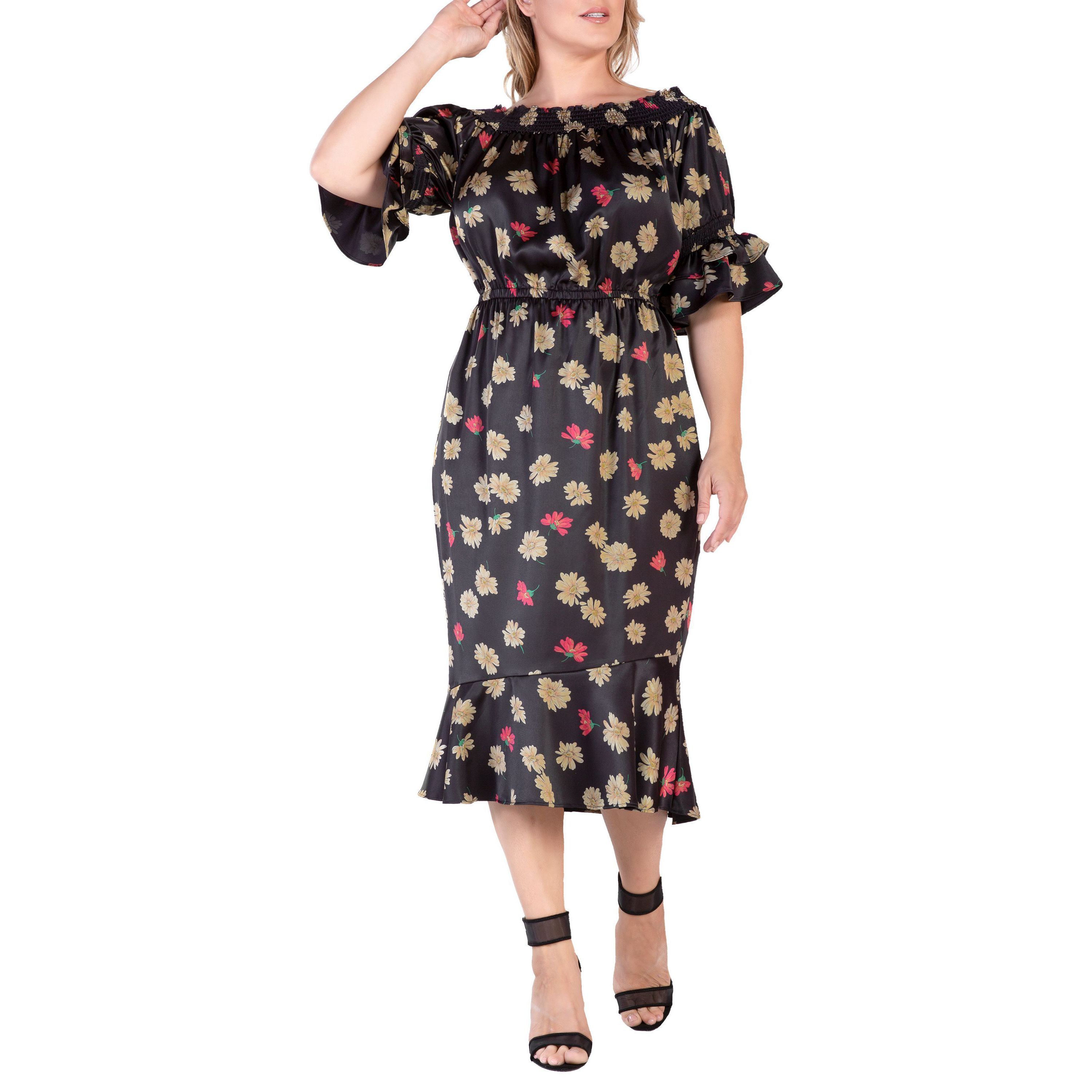 OffShoulder Satin Midi DRS