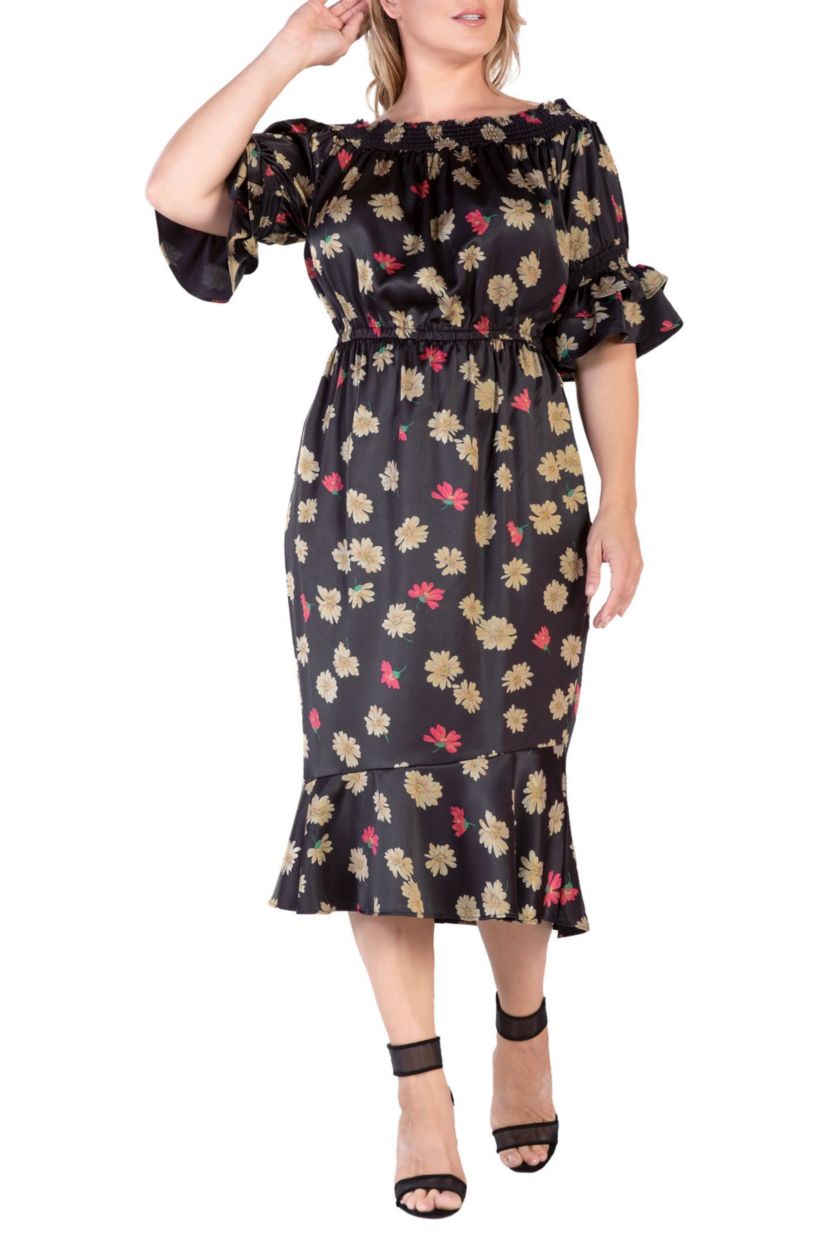 OffShoulder Satin Midi DRS