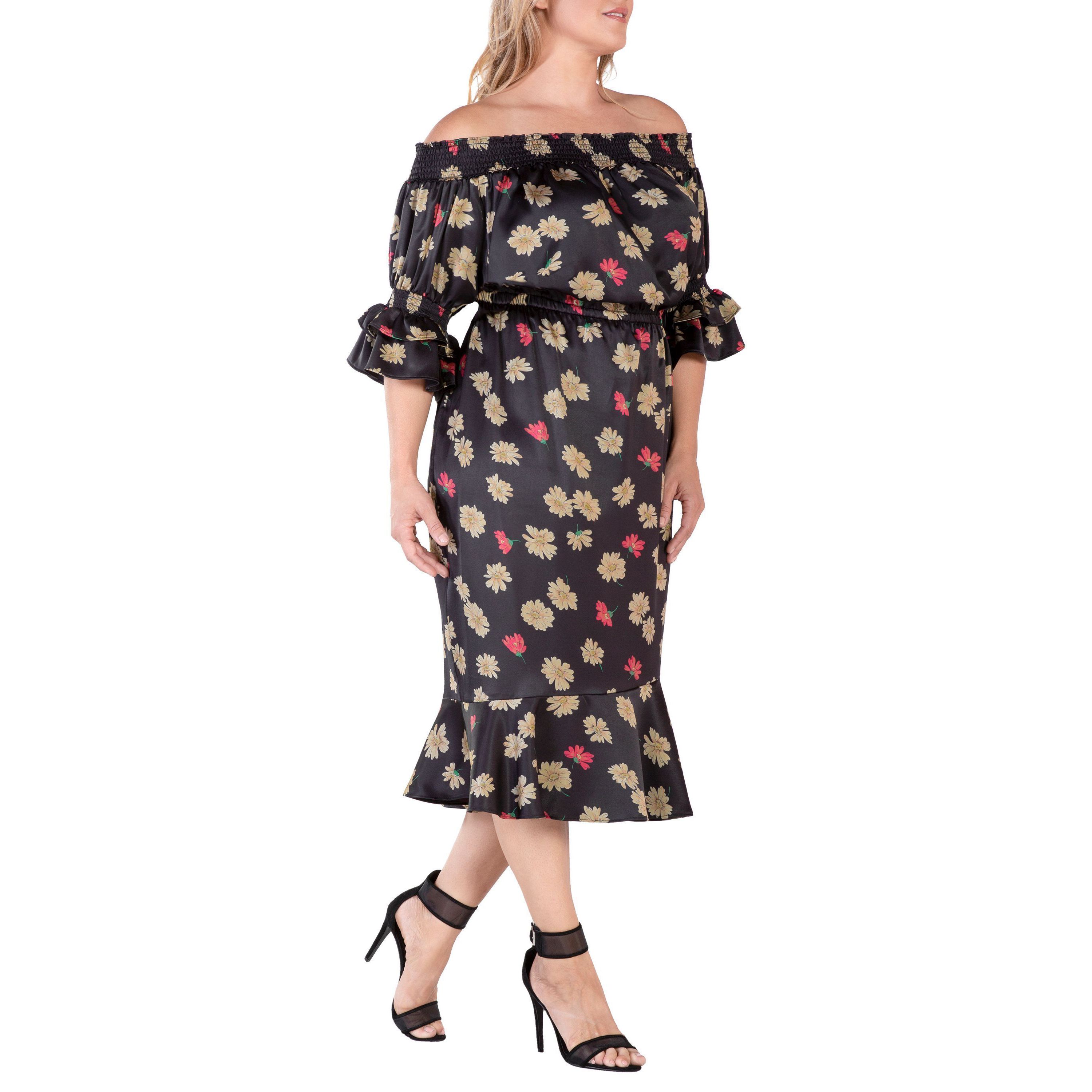 OffShoulder Satin Midi DRS