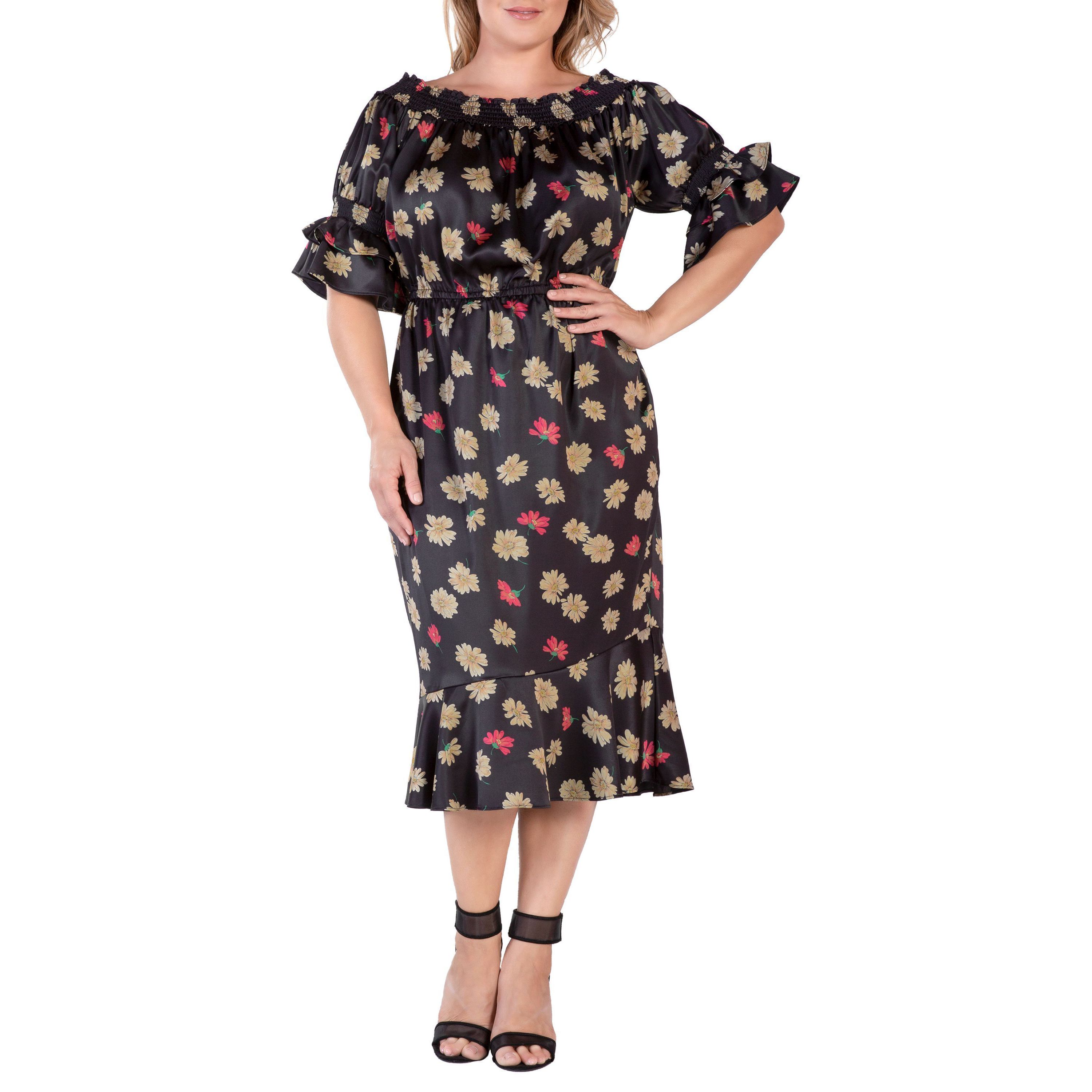 OffShoulder Satin Midi DRS