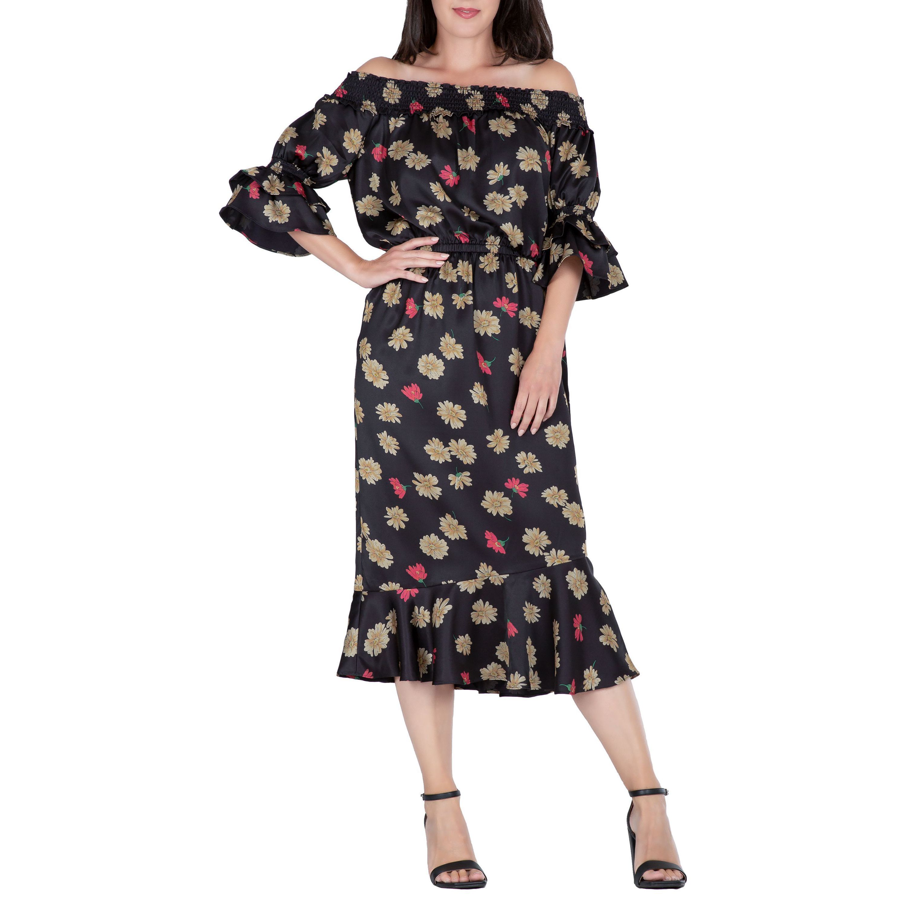 OffShoulder Satin Midi DRS