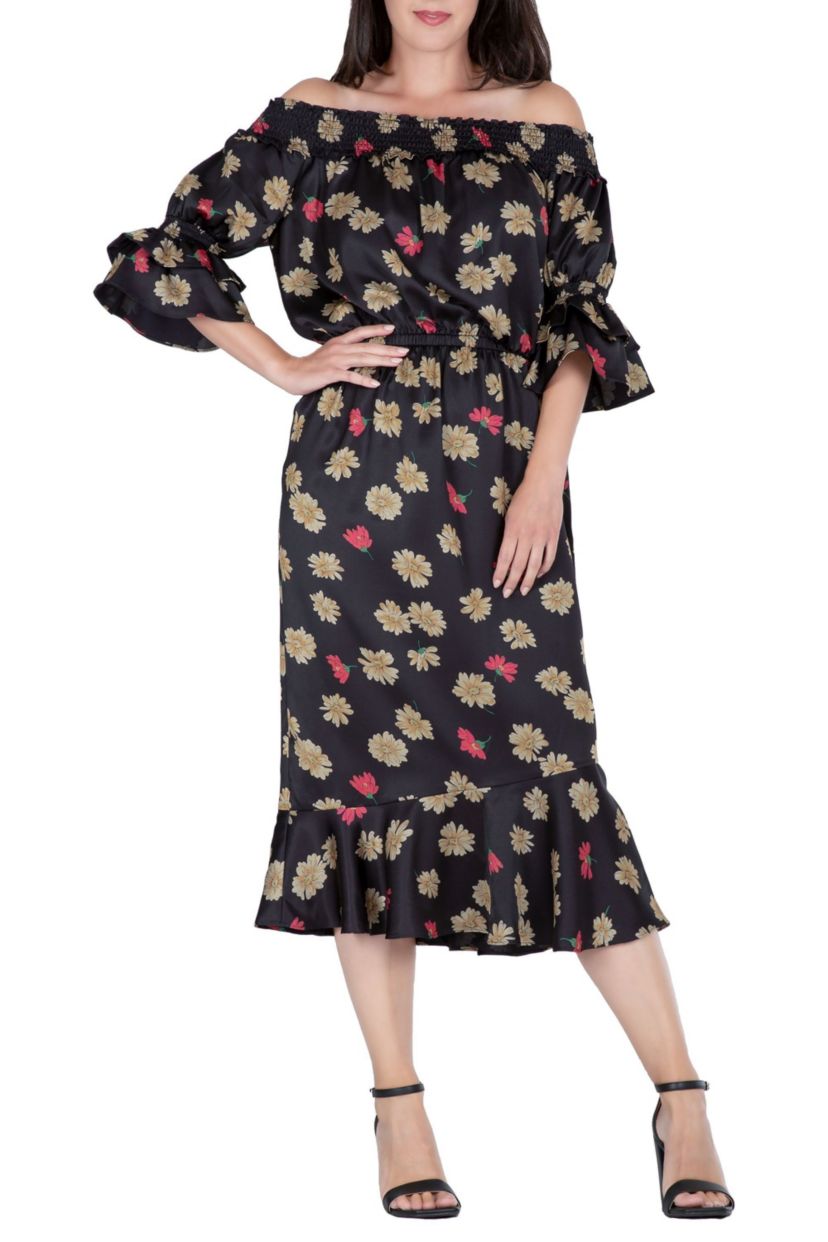 OffShoulder Satin Midi DRS